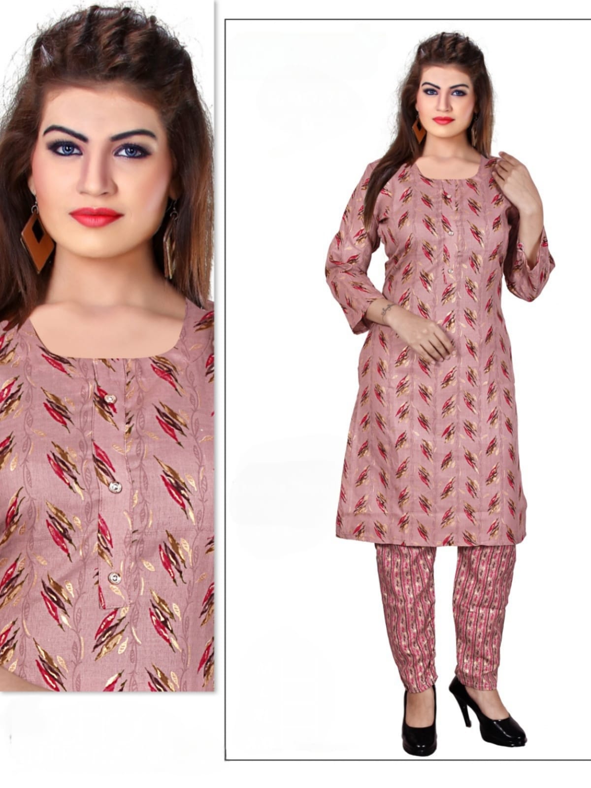 PickCell Foil Print Kurti with Bottom – Rayon Fabric