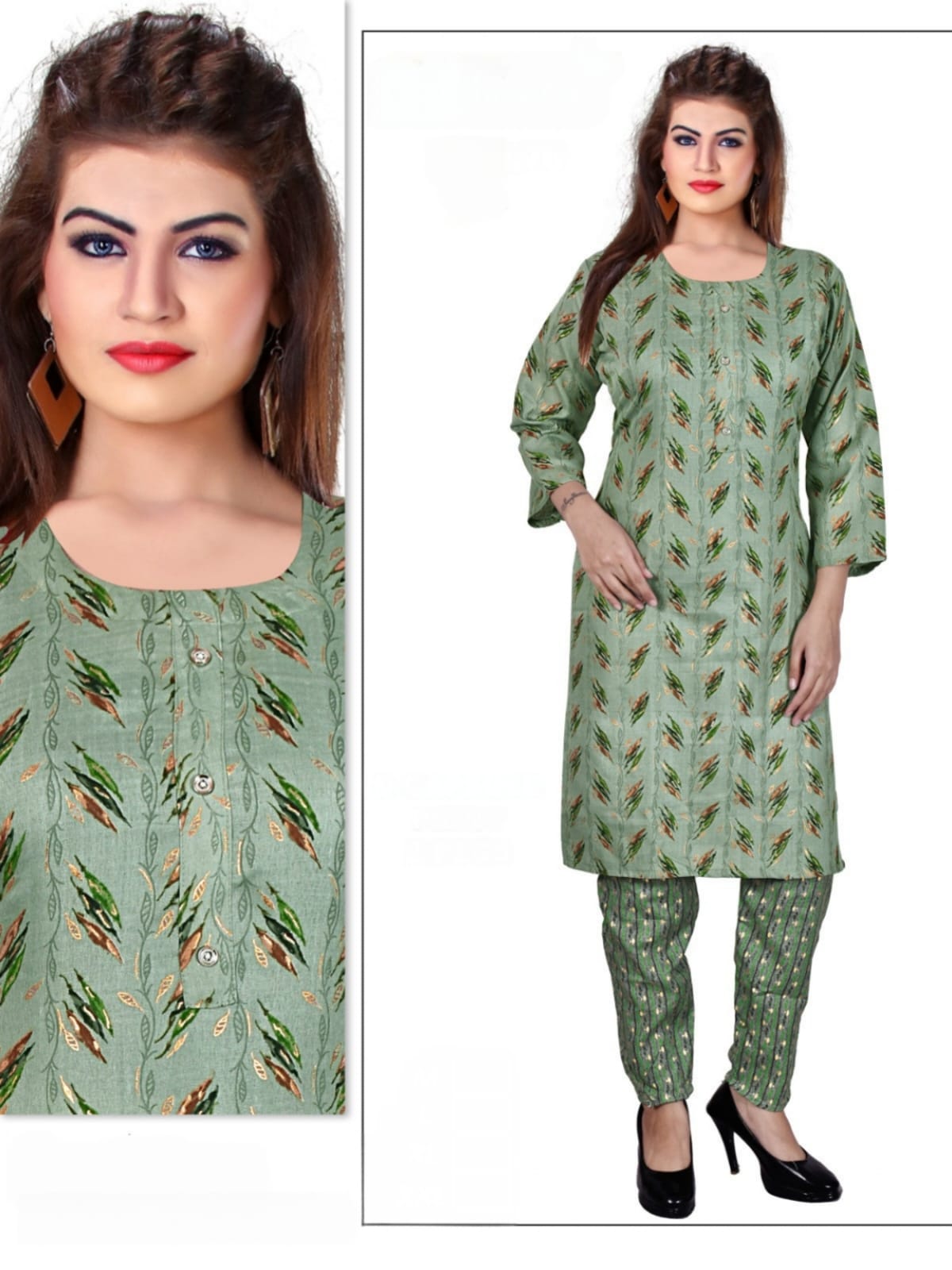 PickCell Foil Print Kurti with Bottom – Rayon Fabric