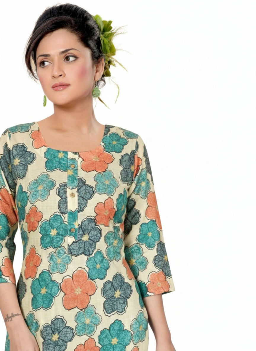 PickCell Foil Print Kurti with Bottom β Premium Rayon Fabric