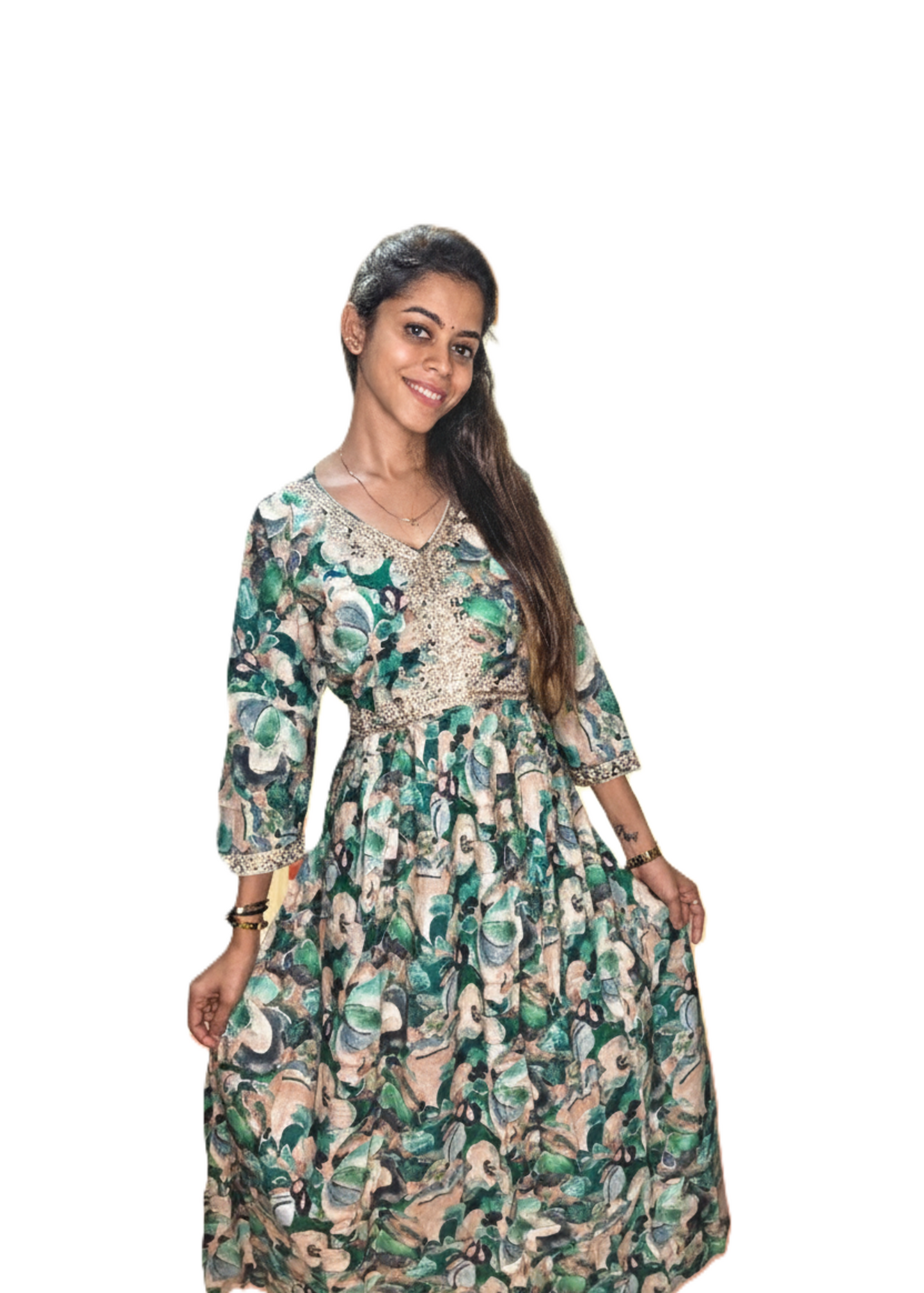 PickCell Women's Printed Long Frock Style Kurti