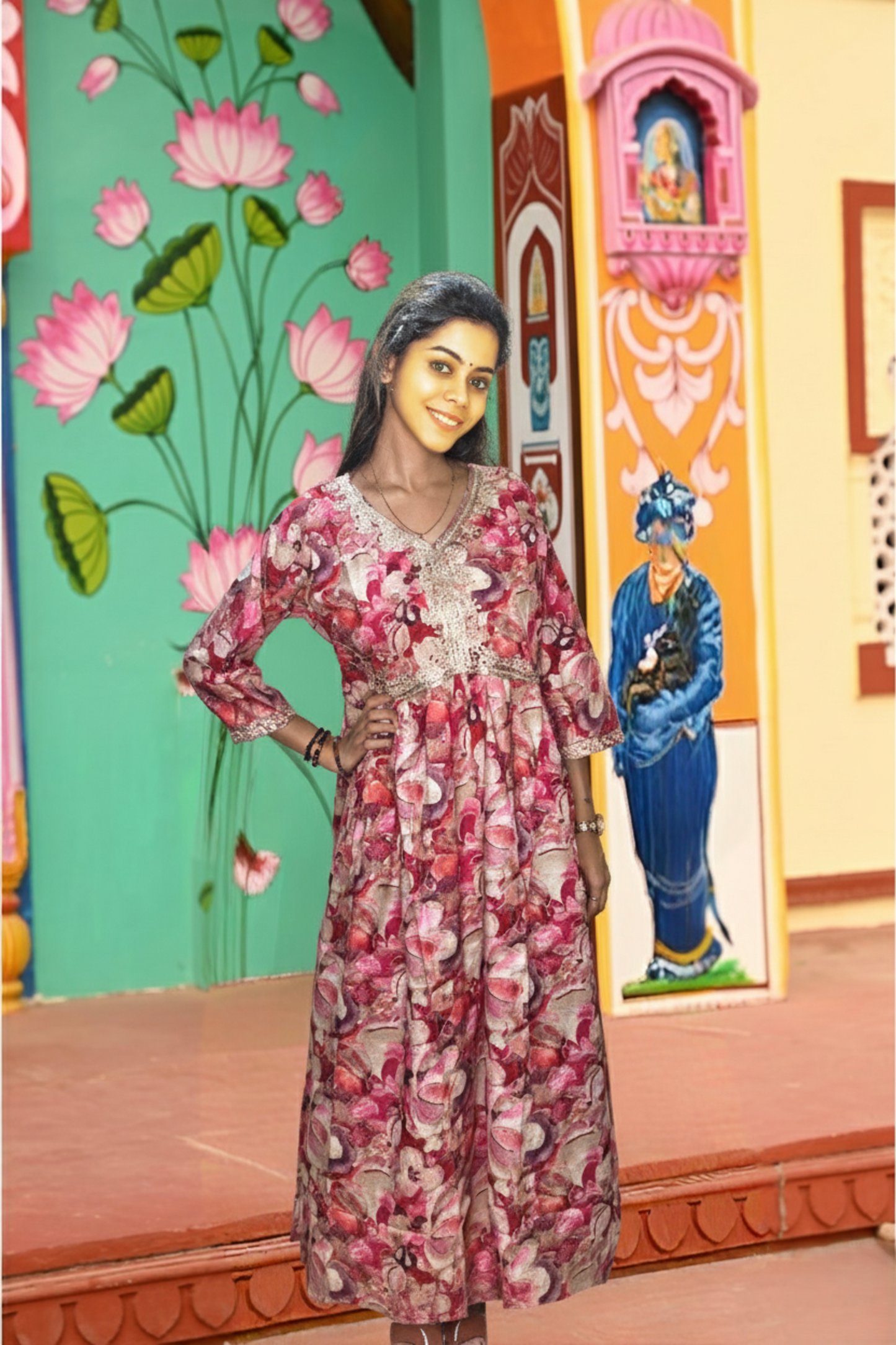 PickCell Women's Printed Long Frock Style Kurti