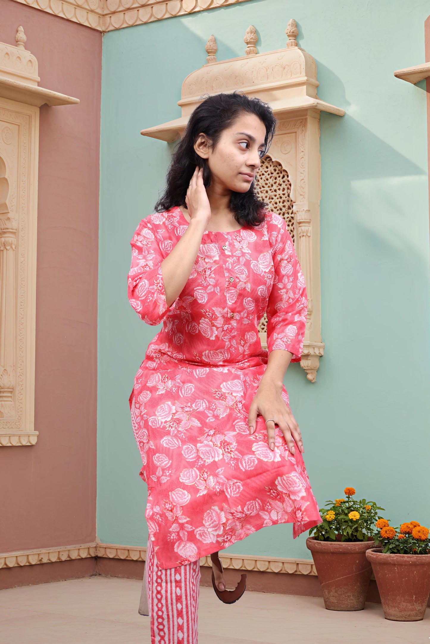 PickCell Floral Print Kurti with Pyajama