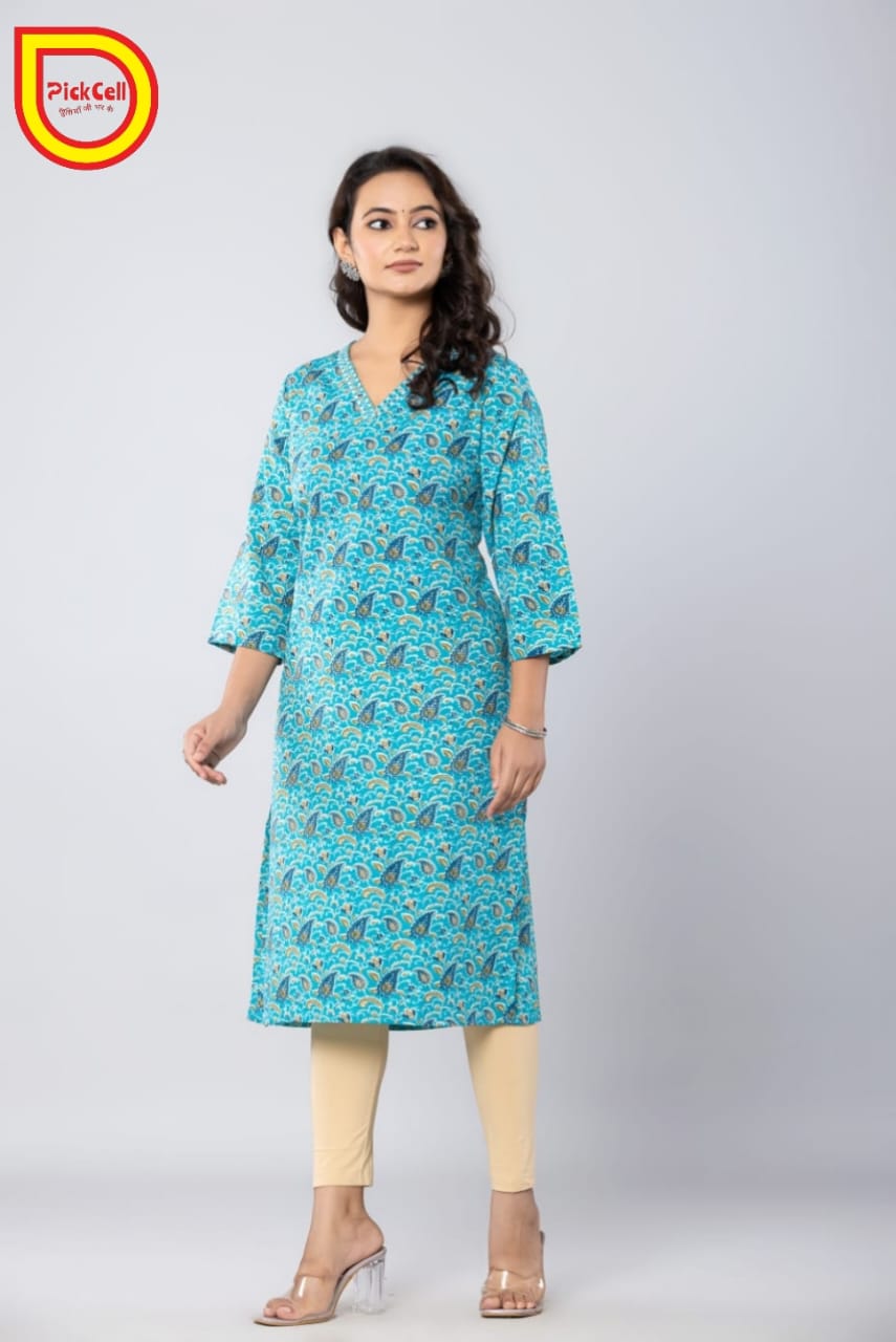 PickCell Printed Long Kurti – Poly Cotton Fabric
