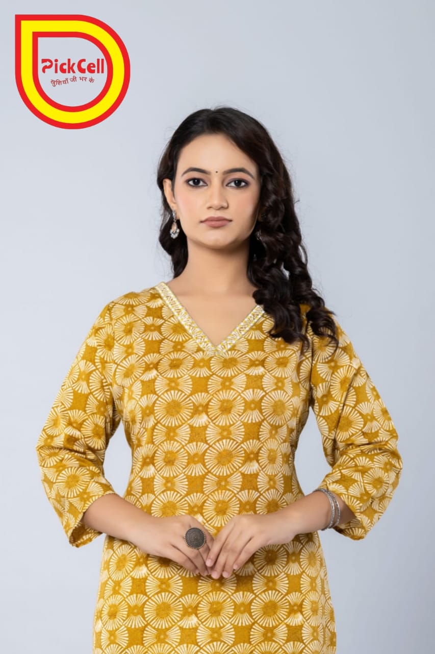 PickCell Printed Long Kurti – Poly Cotton Fabric