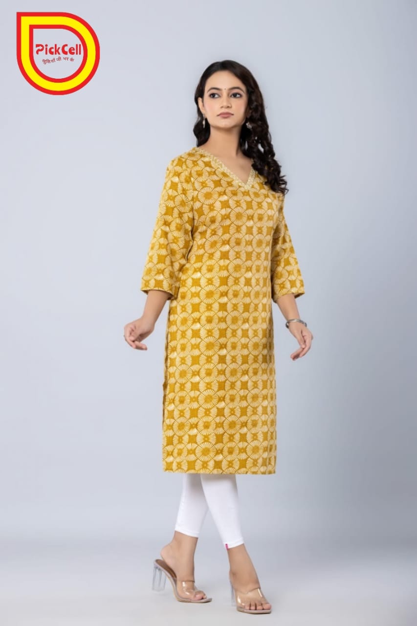 PickCell Printed Long Kurti – Poly Cotton Fabric