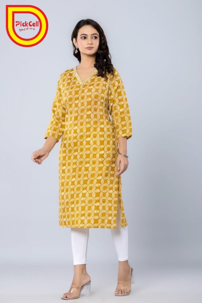 PickCell Printed Long Kurti – Poly Cotton Fabric