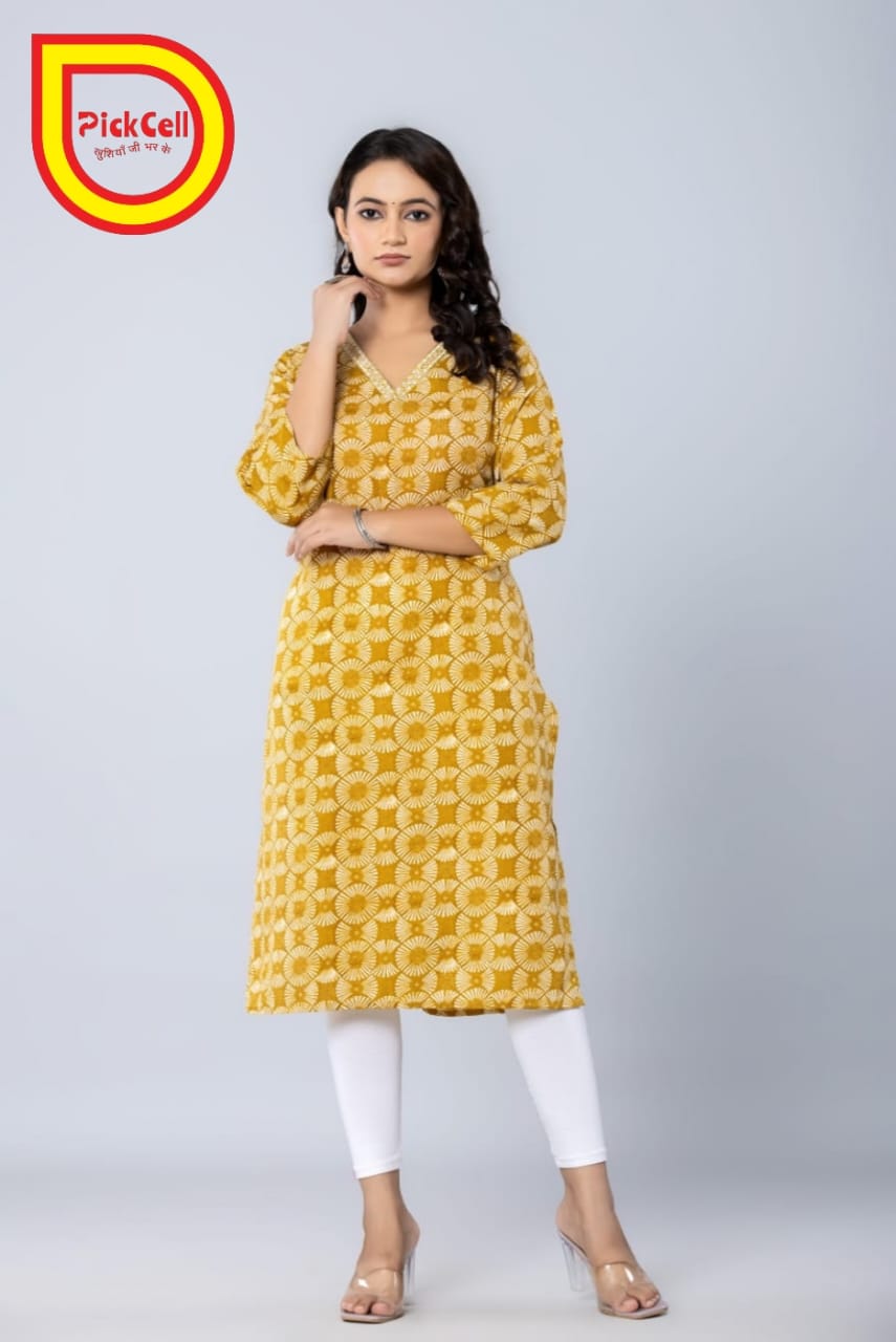 PickCell Printed Long Kurti – Poly Cotton Fabric
