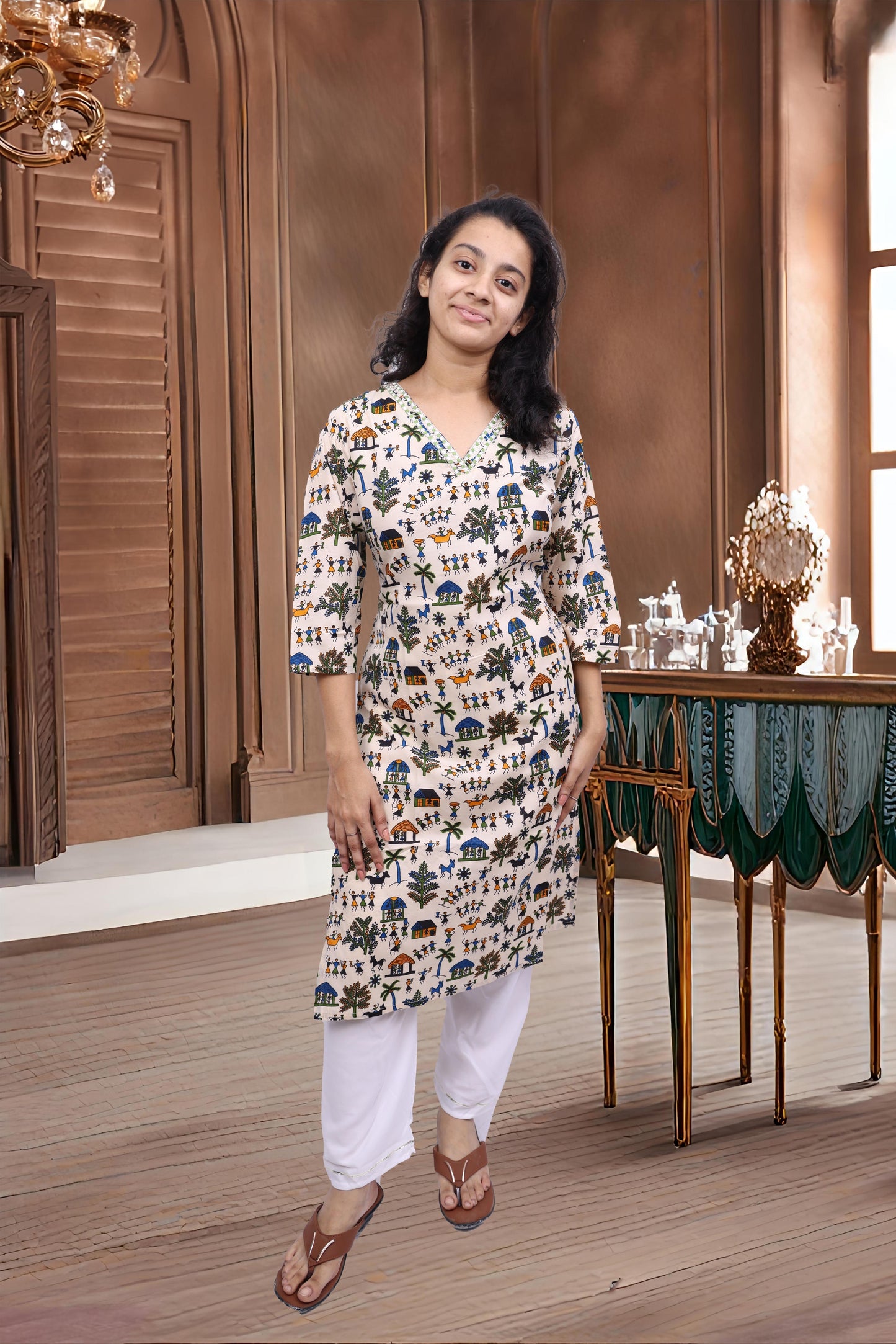 PickCell Printed Long Kurti β Poly Cotton Fabric