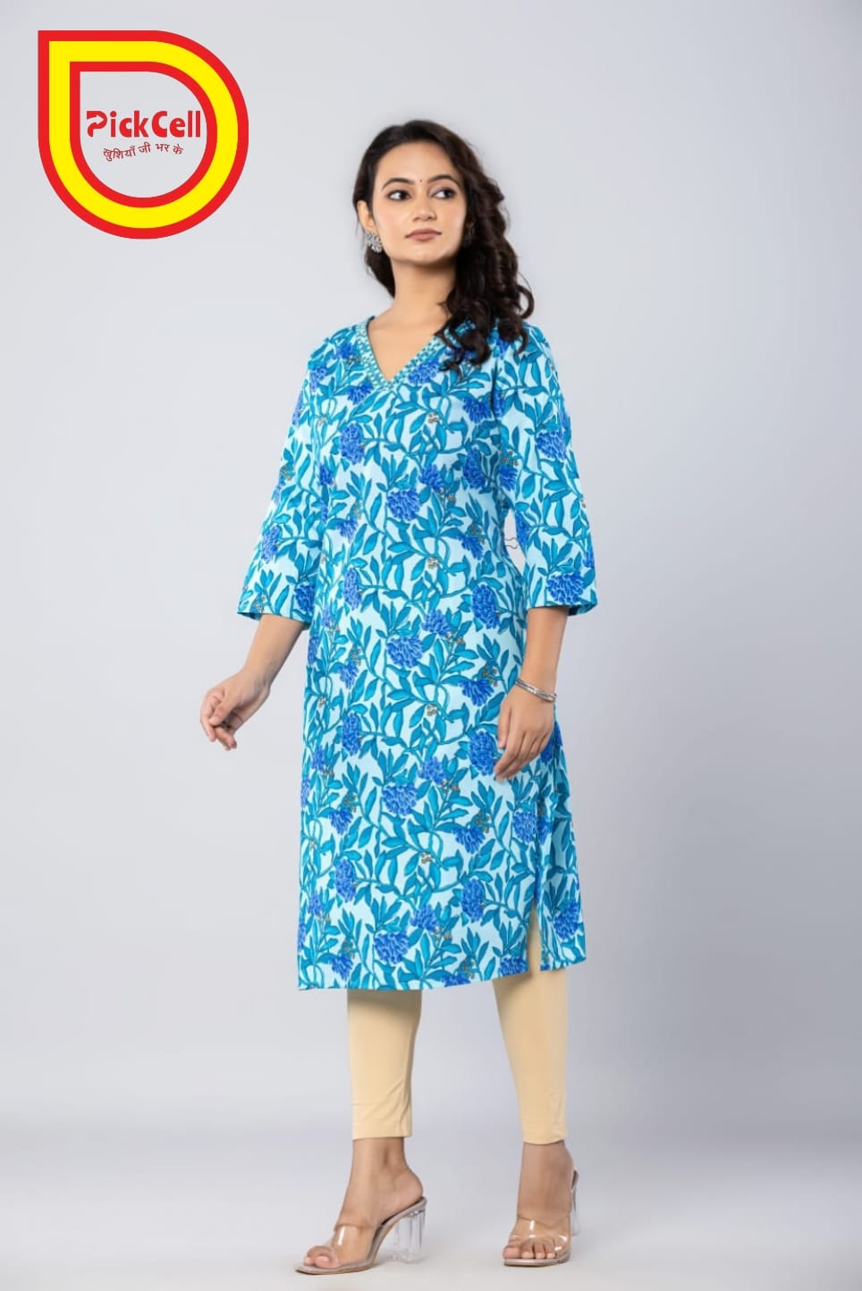 PickCell Printed Long Kurti – Poly Cotton Fabric