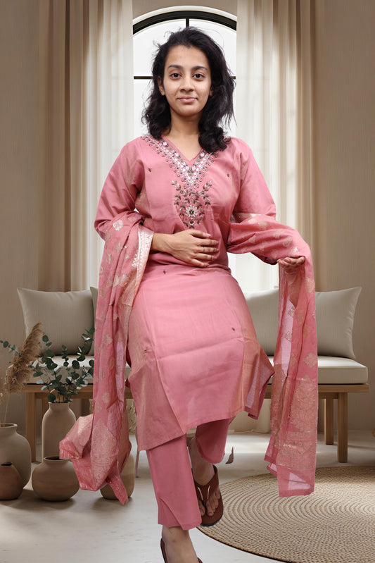 PickCell Premium Handwork Kurti With Bottom & Dupatta (Glass & Stone work)