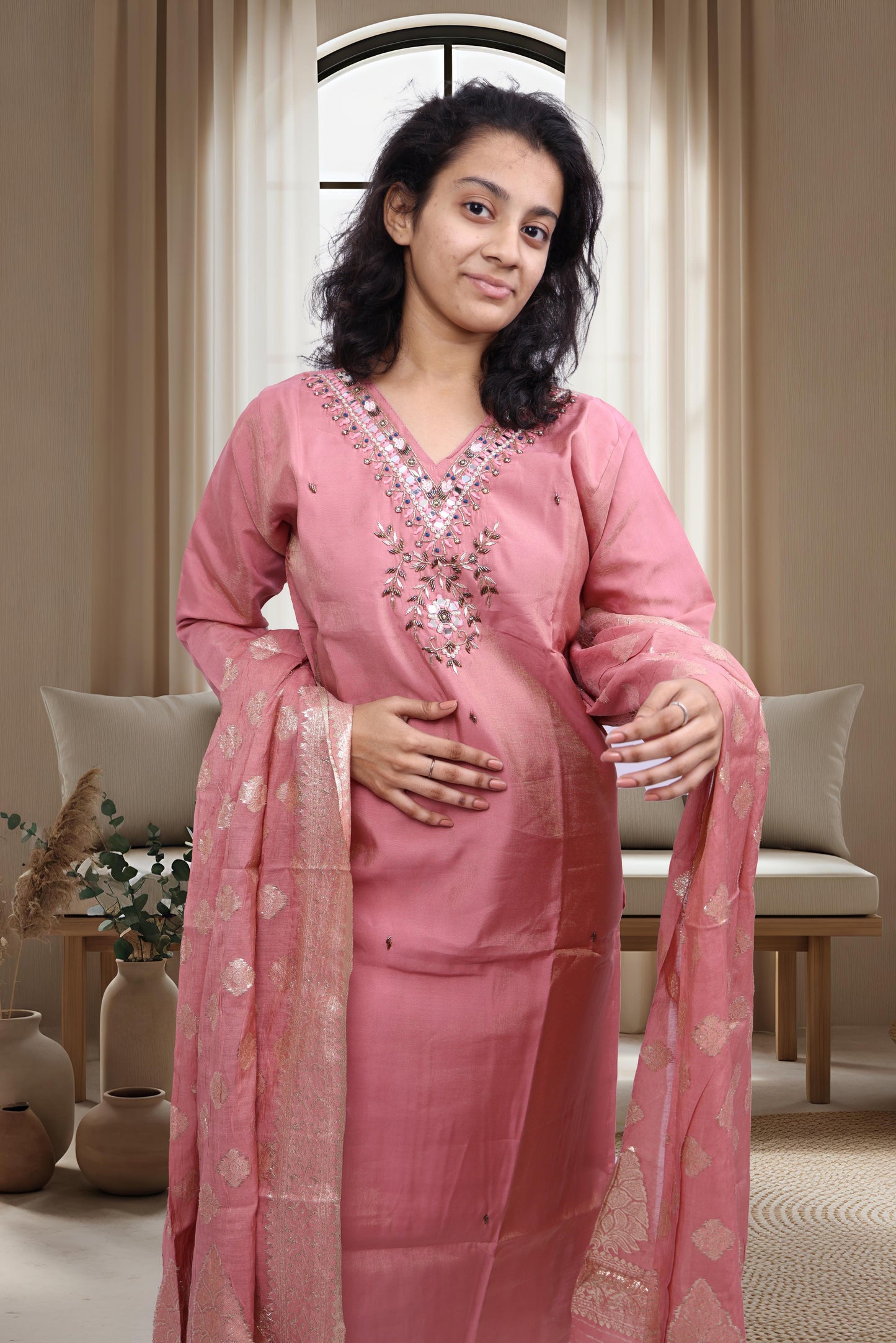 PickCell Premium Handwork Kurti With Bottom & Dupatta (Glass & Stone work)