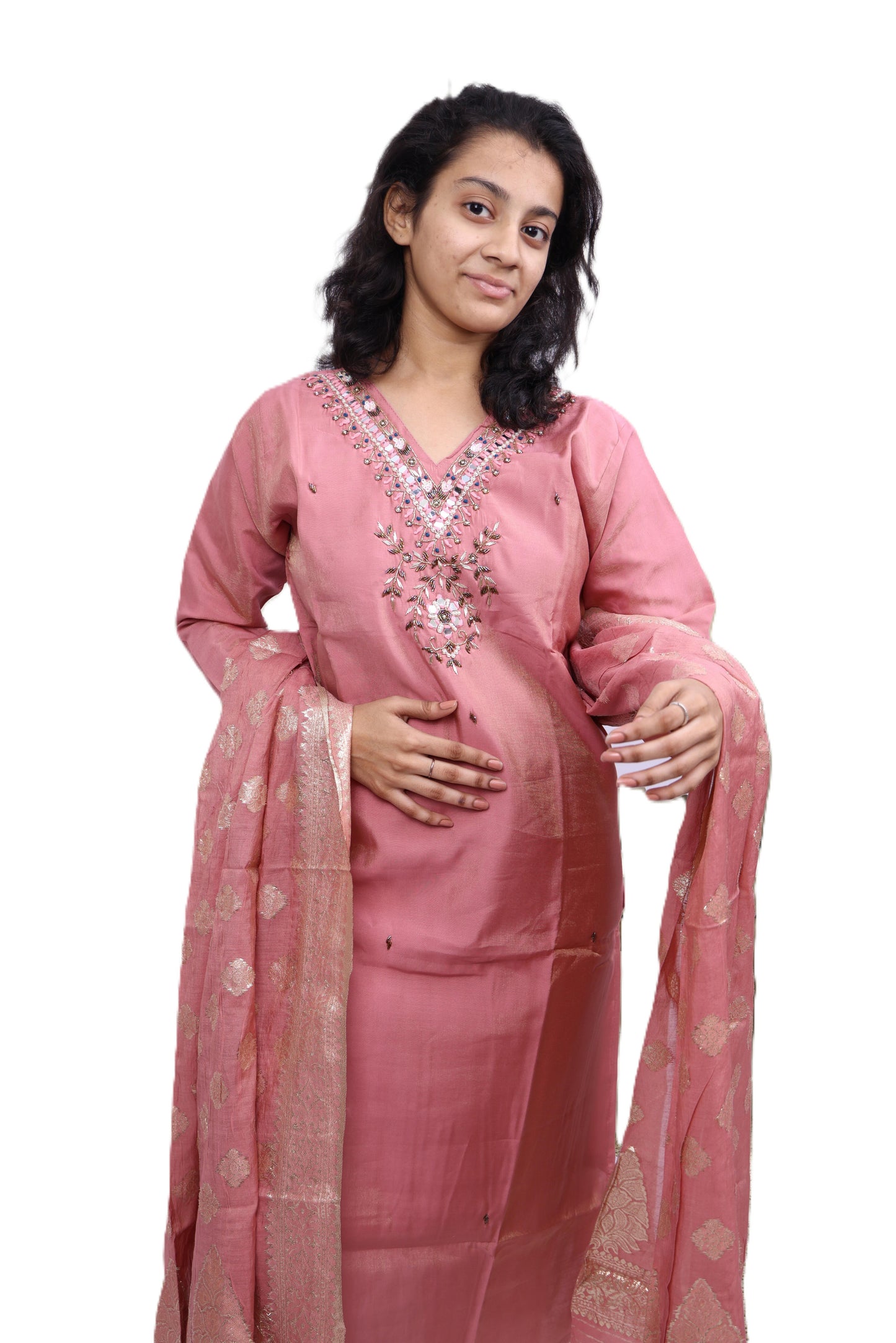PickCell Premium Handwork Kurti With Bottom & Dupatta (Glass & Stone work)