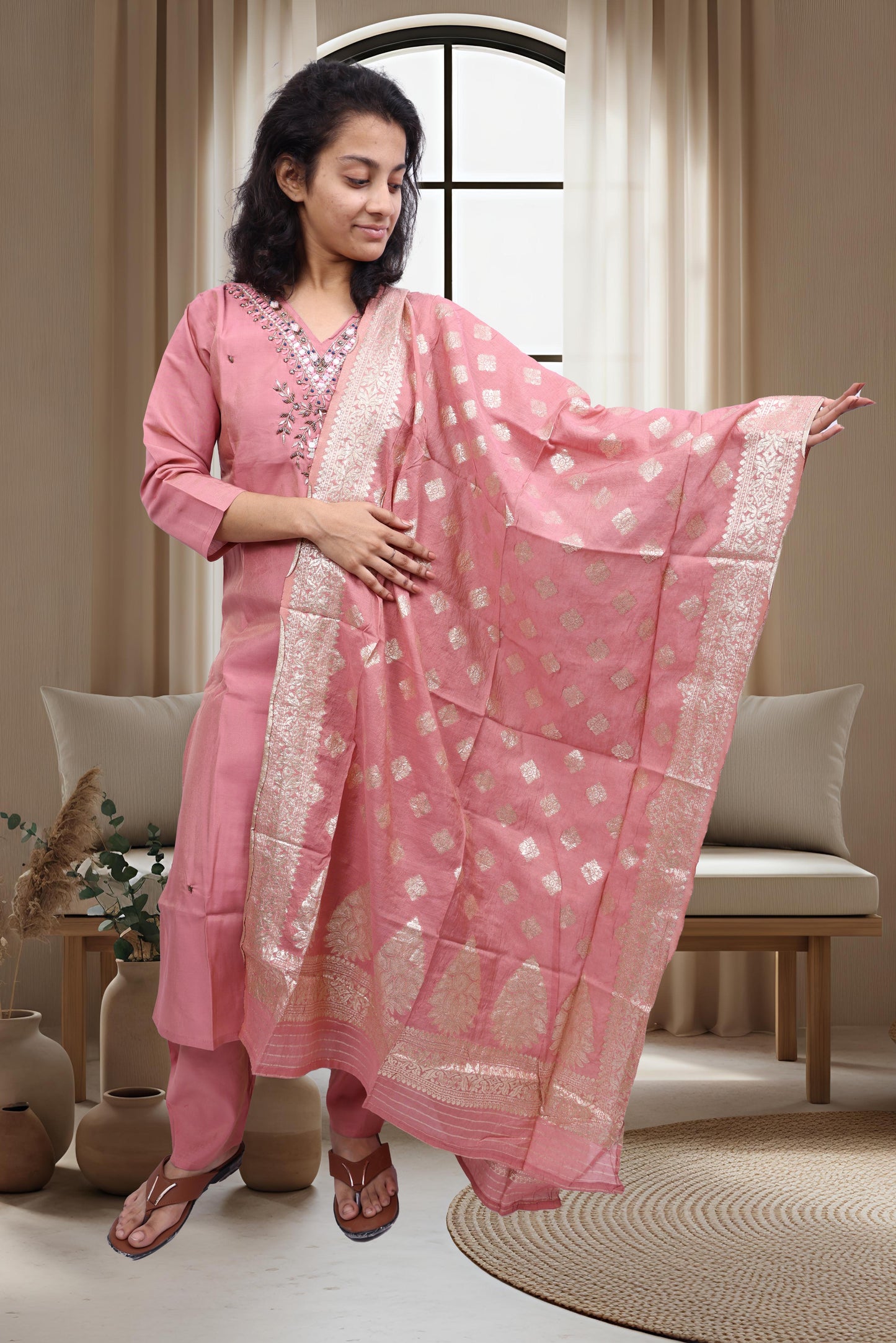 PickCell Premium Handwork Kurti With Bottom & Dupatta (Glass & Stone work)