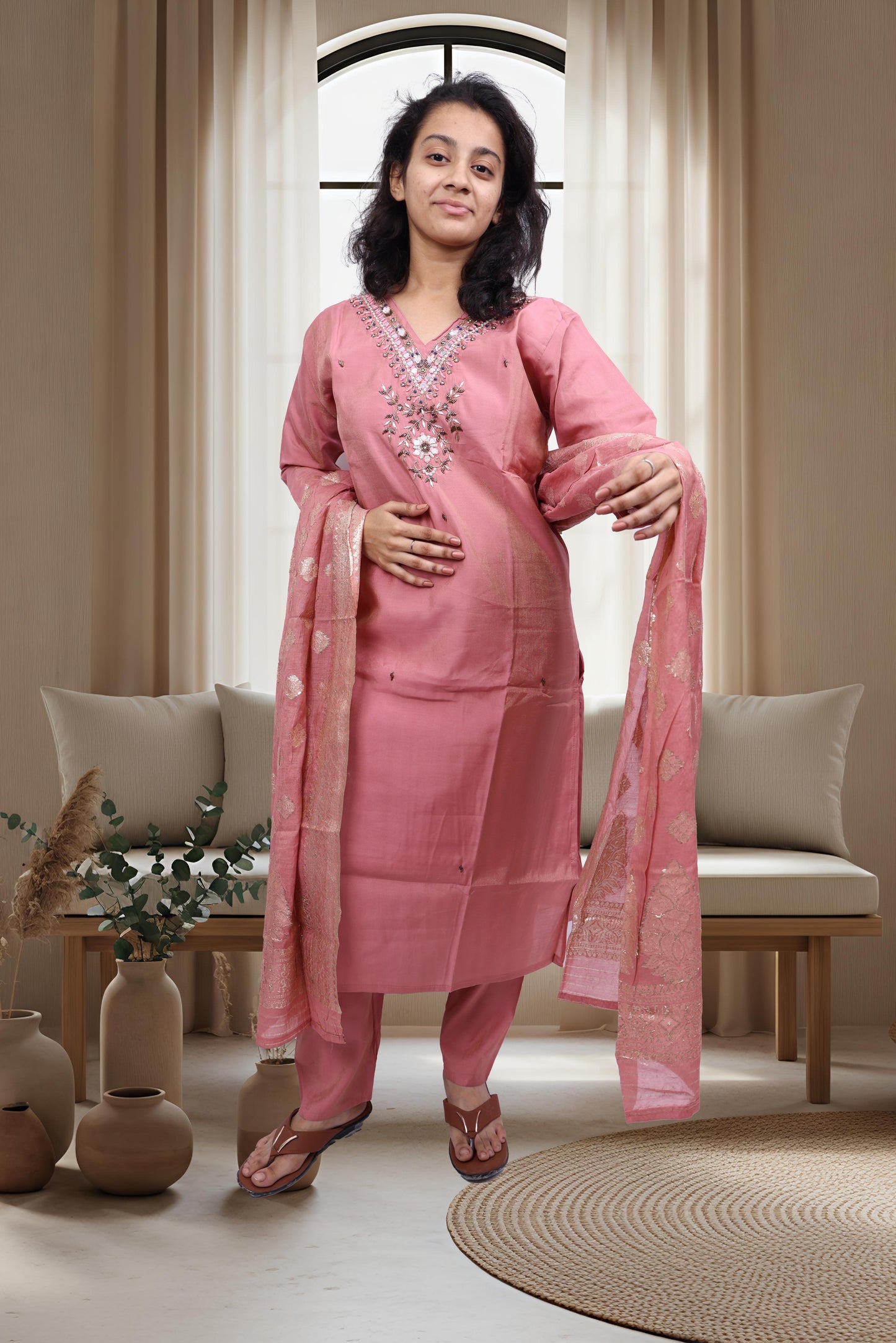 PickCell Premium Handwork Kurti With Bottom & Dupatta (Glass & Stone work)