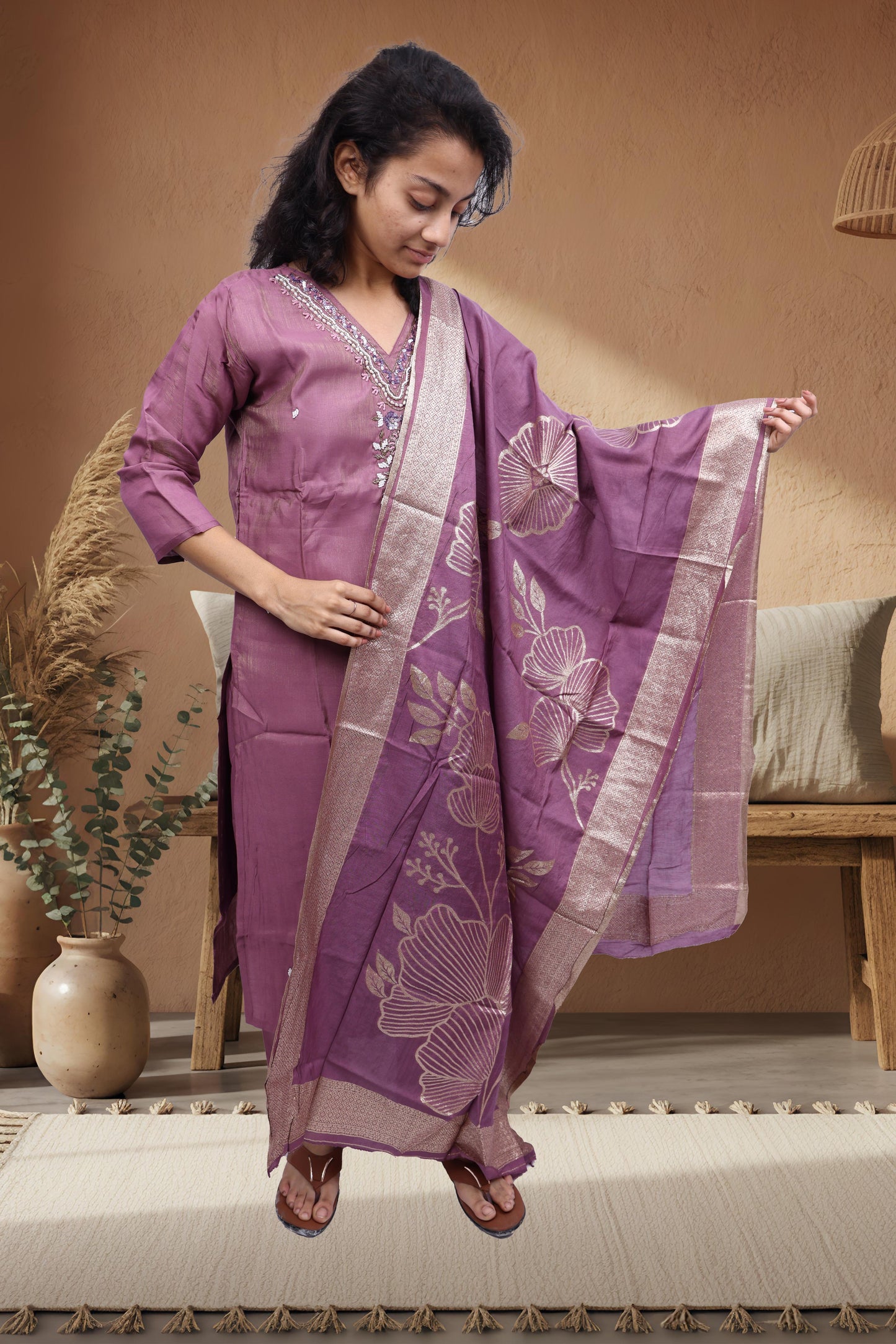 PickCell Premium Handwork Kurti With Bottom & Dupatta (Glass & Stone work)