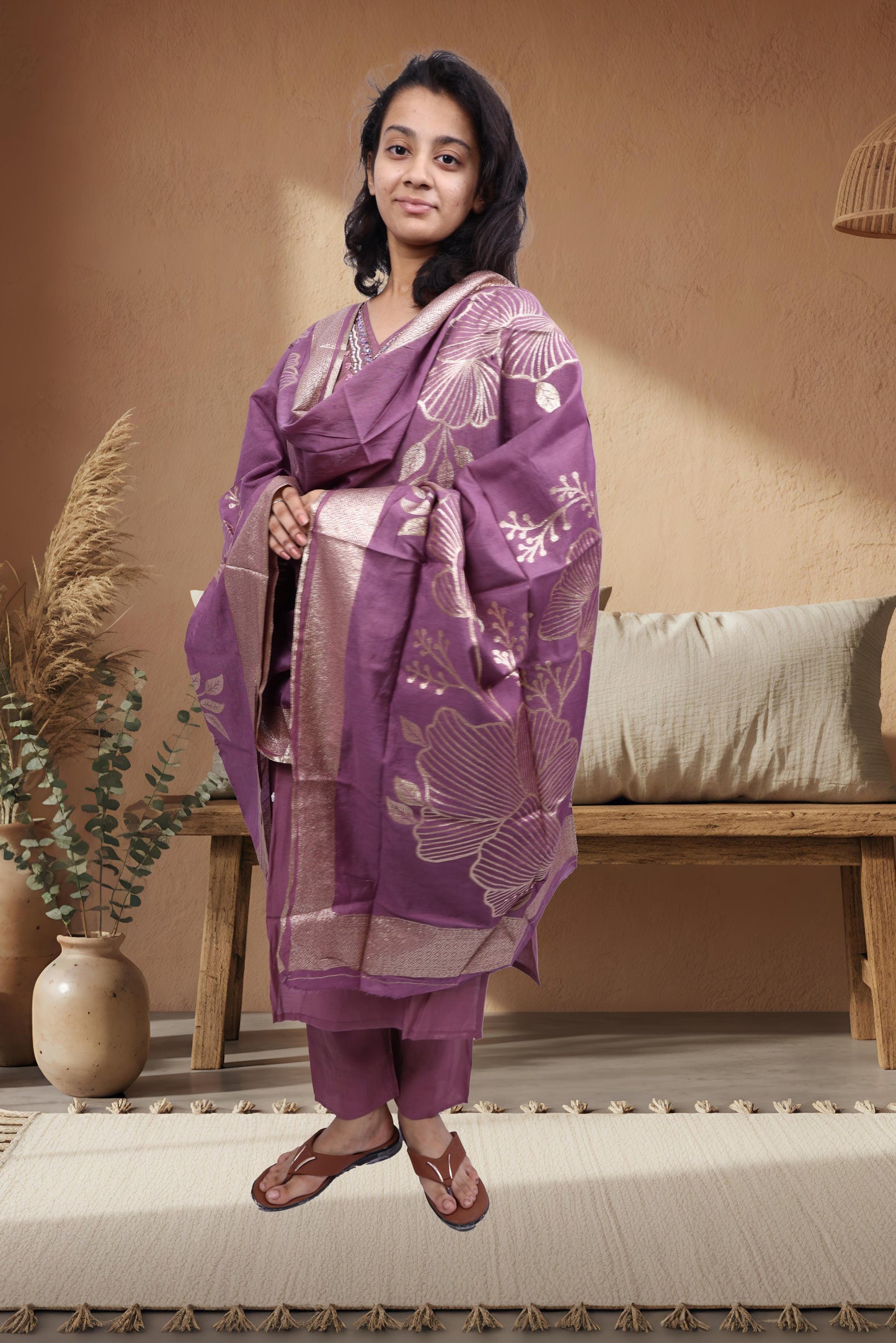 PickCell Premium Handwork Kurti With Bottom & Dupatta (Glass & Stone work)