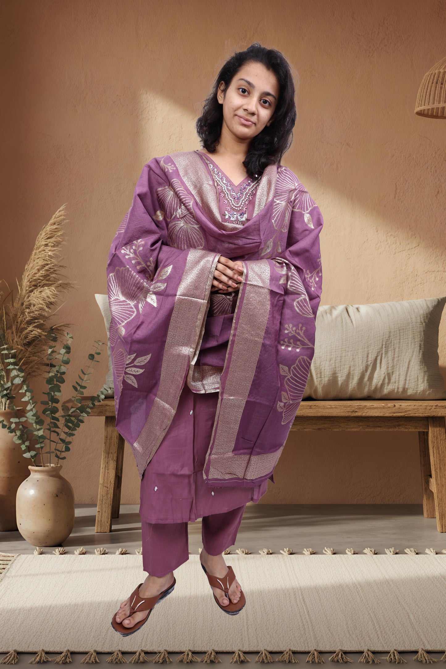 PickCell Premium Handwork Kurti With Bottom & Dupatta (Glass & Stone work)