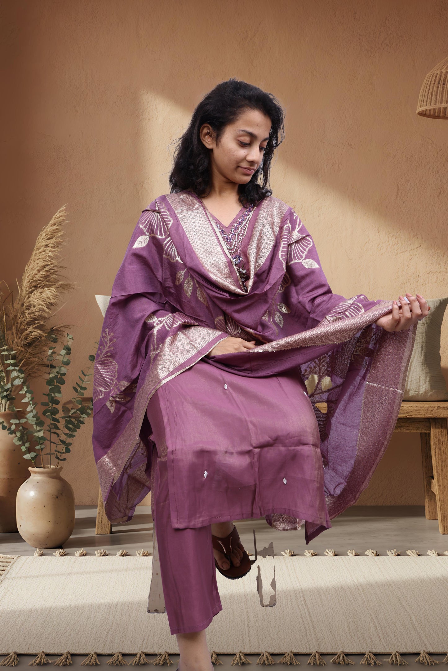 PickCell Premium Handwork Kurti With Bottom & Dupatta (Glass & Stone work)