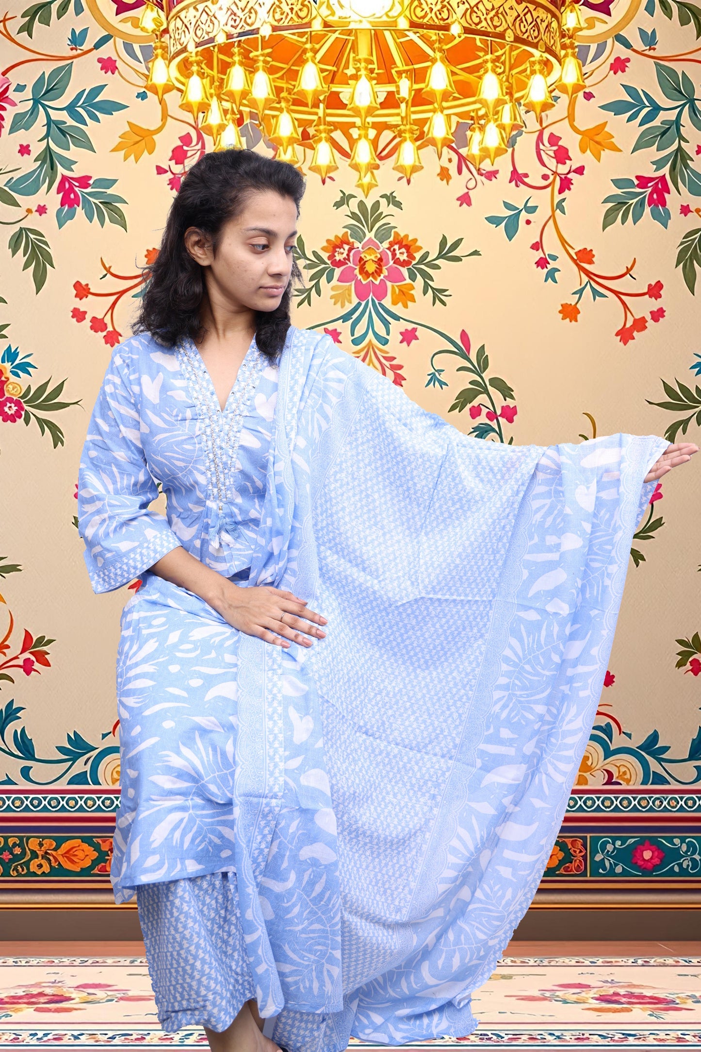 PickCell Printed Kurti with Pyajma and Dupatta