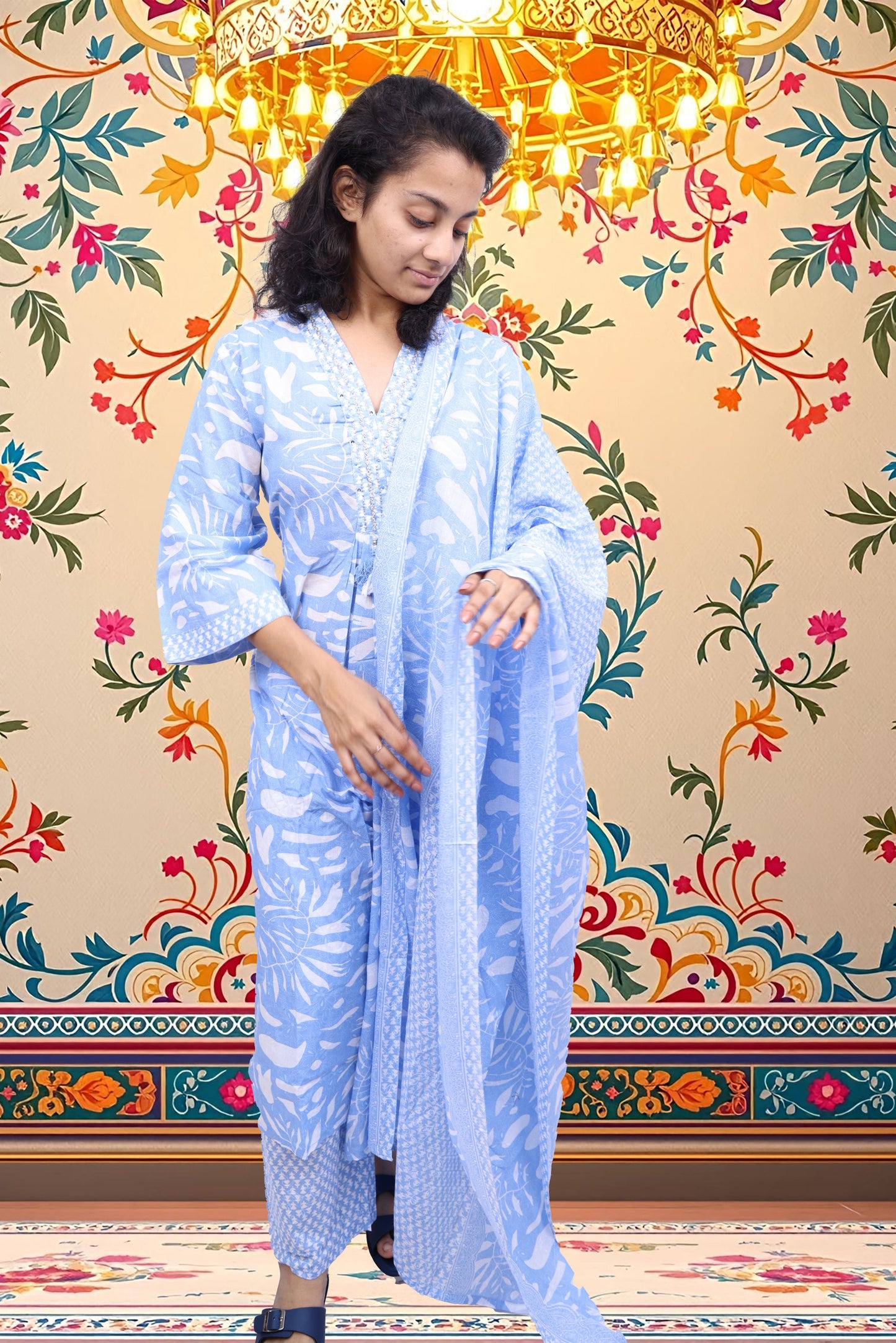 PickCell Printed Kurti with Pyajma and Dupatta