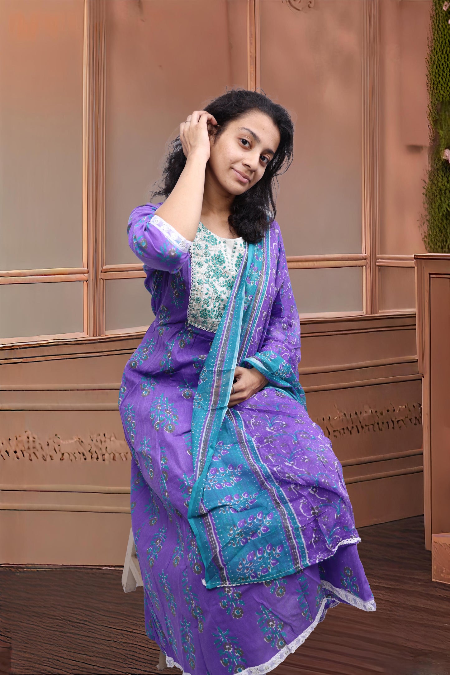 PickCell Minaxi Gherawala Embrodiary Cotton Kurti with Payjama And Dupatta