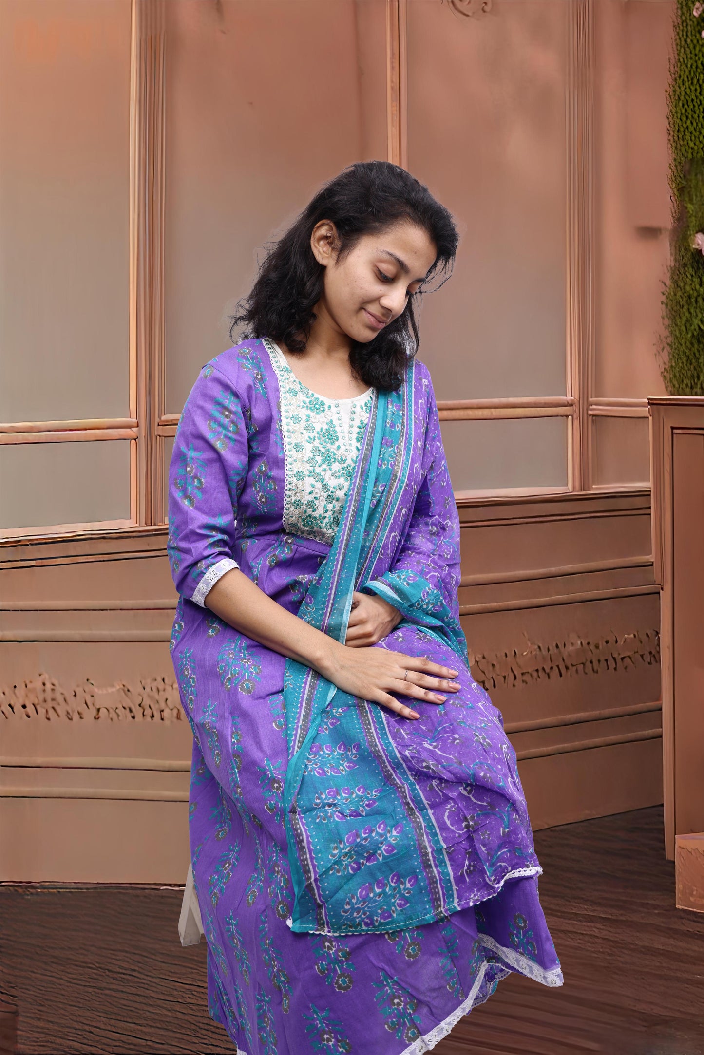PickCell Minaxi Gherawala Embrodiary Cotton Kurti with Payjama And Dupatta