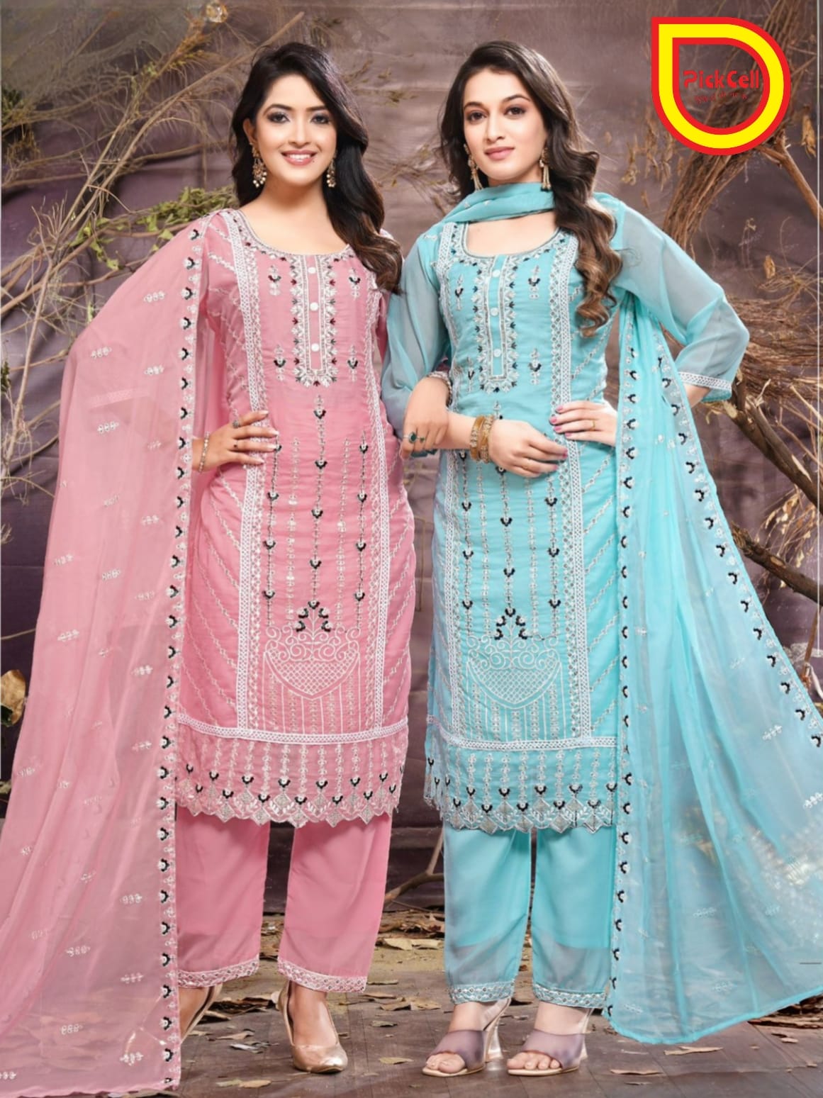 PickCell Premium Embroidery Work Kurti Set – Kurti, Bottom & Dupatta | Organza Fabric | Women’s Designer Ethnic Wear