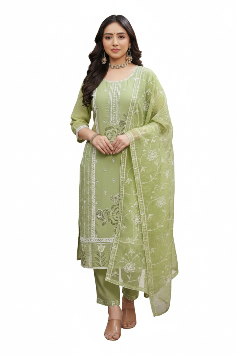 PickCell Embroidery Work Kurti Set Kurti, Bottom & Dupatta | Premium Collection | Women Designer Ethnic Wear