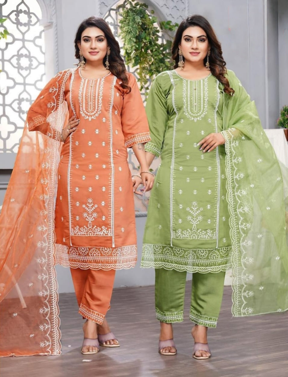 PickCell Embroidery Work Kurti Set Roman Silk 3 Piece Suit (Kurti, Bottom & Dupatta) | Stylish Ethnic Wear for Women