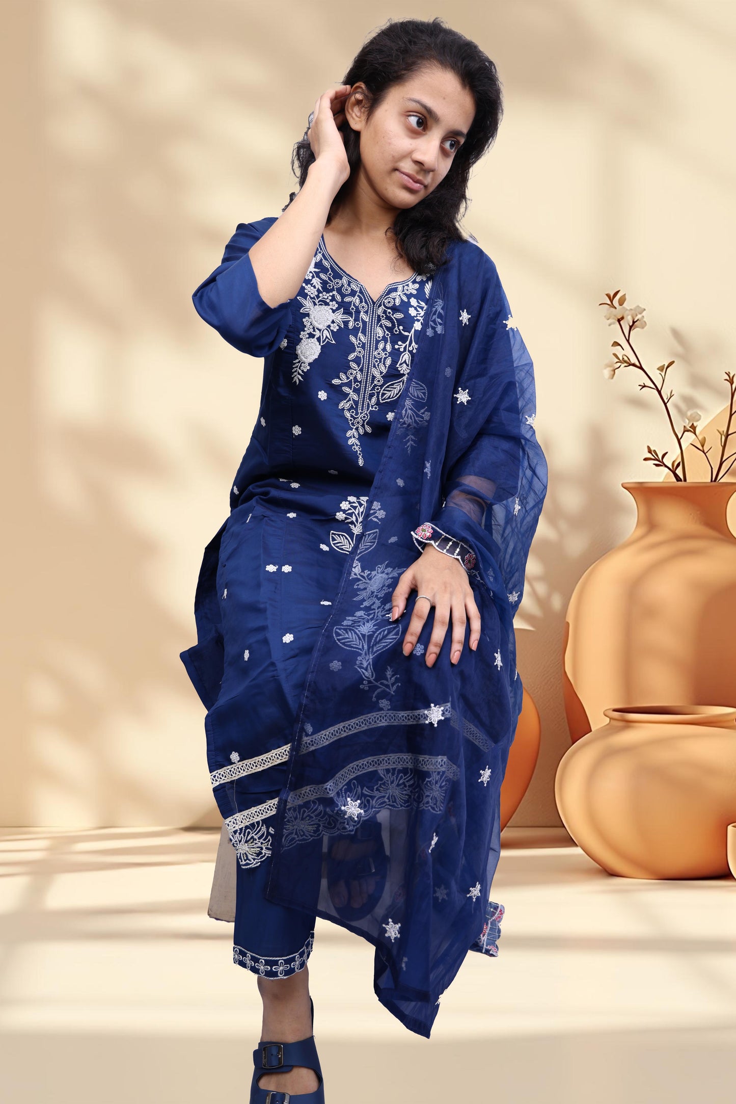 PickCell Embroidery Work Kurti Set – Roman Silk 3 Piece Suit (Kurti, Bottom & Dupatta) | Stylish Ethnic Wear for Women