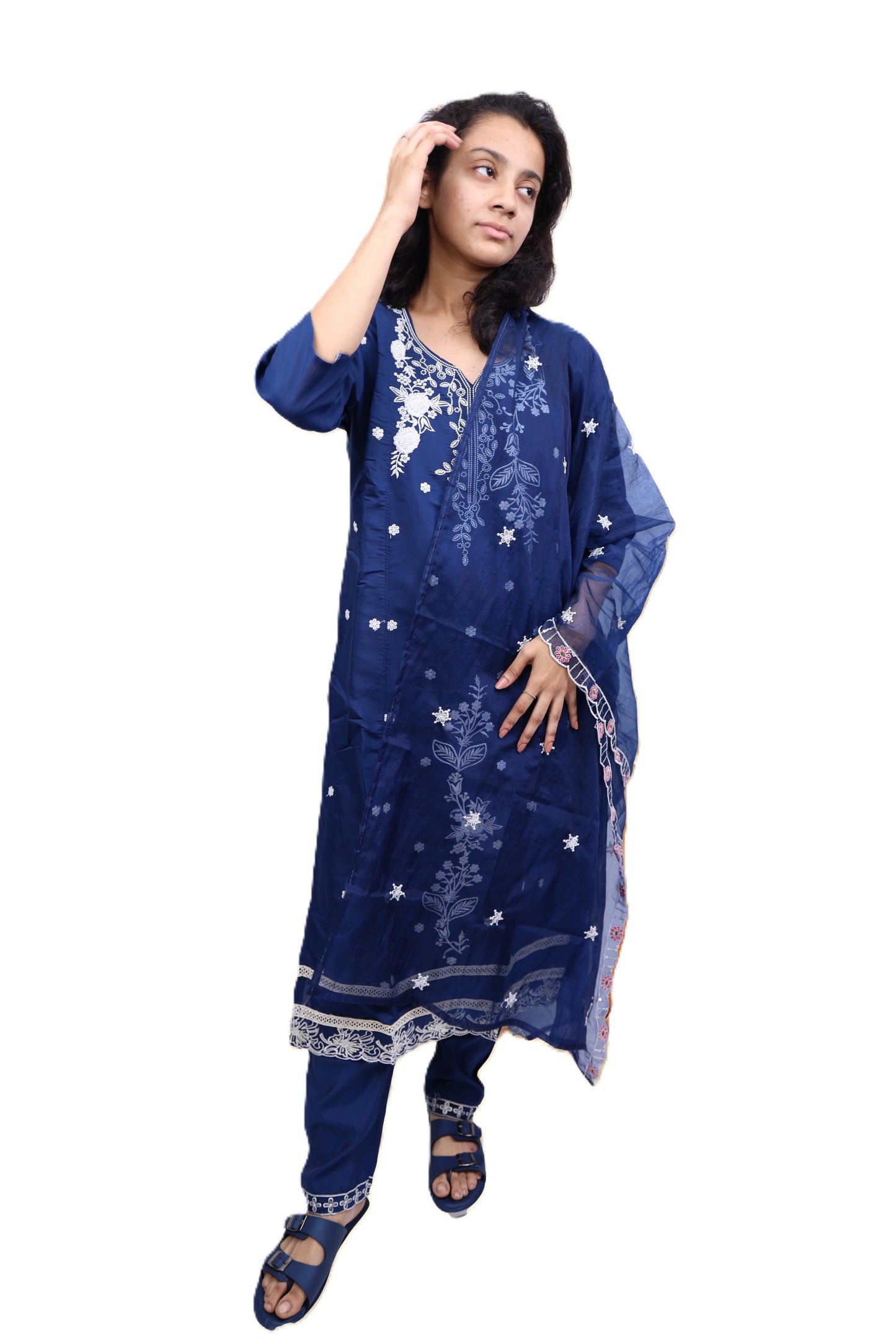 PickCell Embroidery Work Kurti Set – Roman Silk 3 Piece Suit (Kurti, Bottom & Dupatta) | Stylish Ethnic Wear for Women