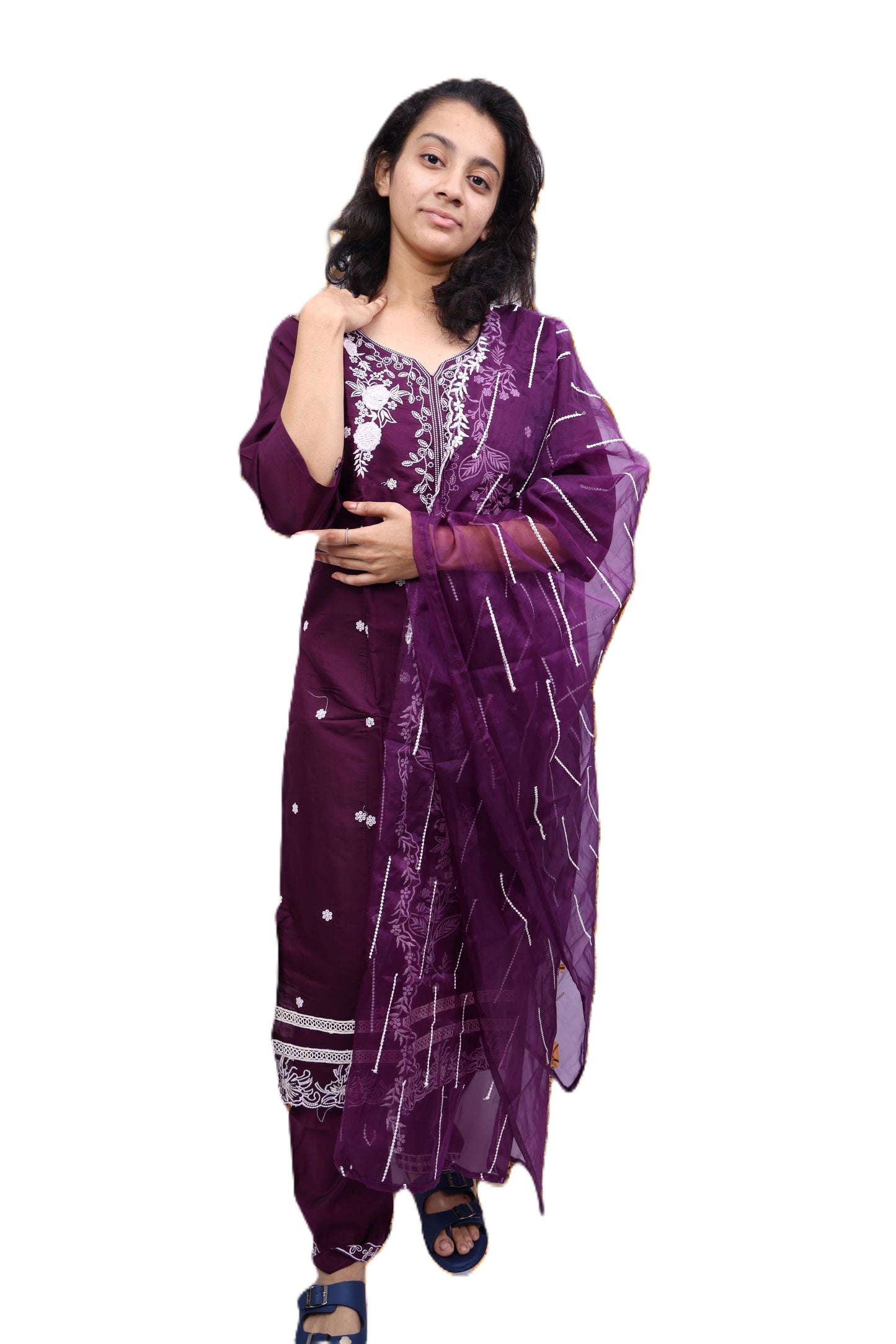 PickCell Embroidery Work Kurti Set – Roman Silk 3 Piece Suit (Kurti, Bottom & Dupatta) | Stylish Ethnic Wear for Women