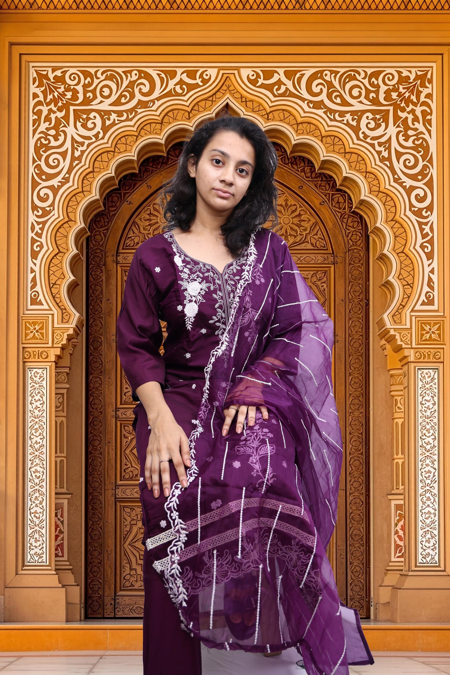 PickCell Embroidery Work Kurti Set – Roman Silk 3 Piece Suit (Kurti, Bottom & Dupatta) | Stylish Ethnic Wear for Women