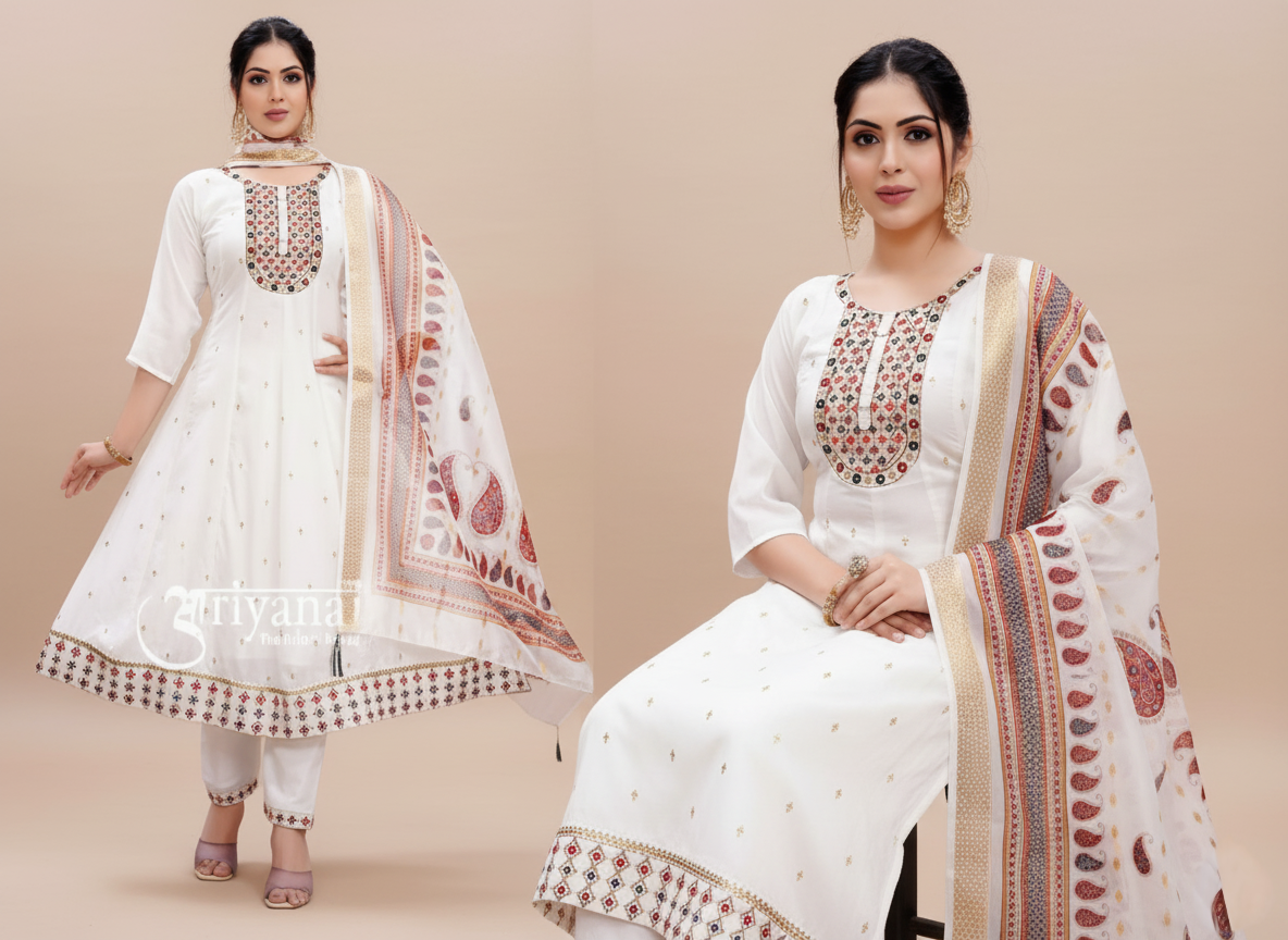 PickCell Blooming Vichitra Silk 3-Piece Ghera Kurti Set with Digital Jacquard Dupatta Premium Ethnic Wear for Women & Girls