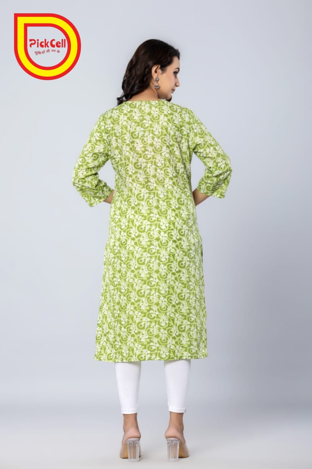 PickCell Printed Long Kurti – Poly Cotton Fabric (Green)