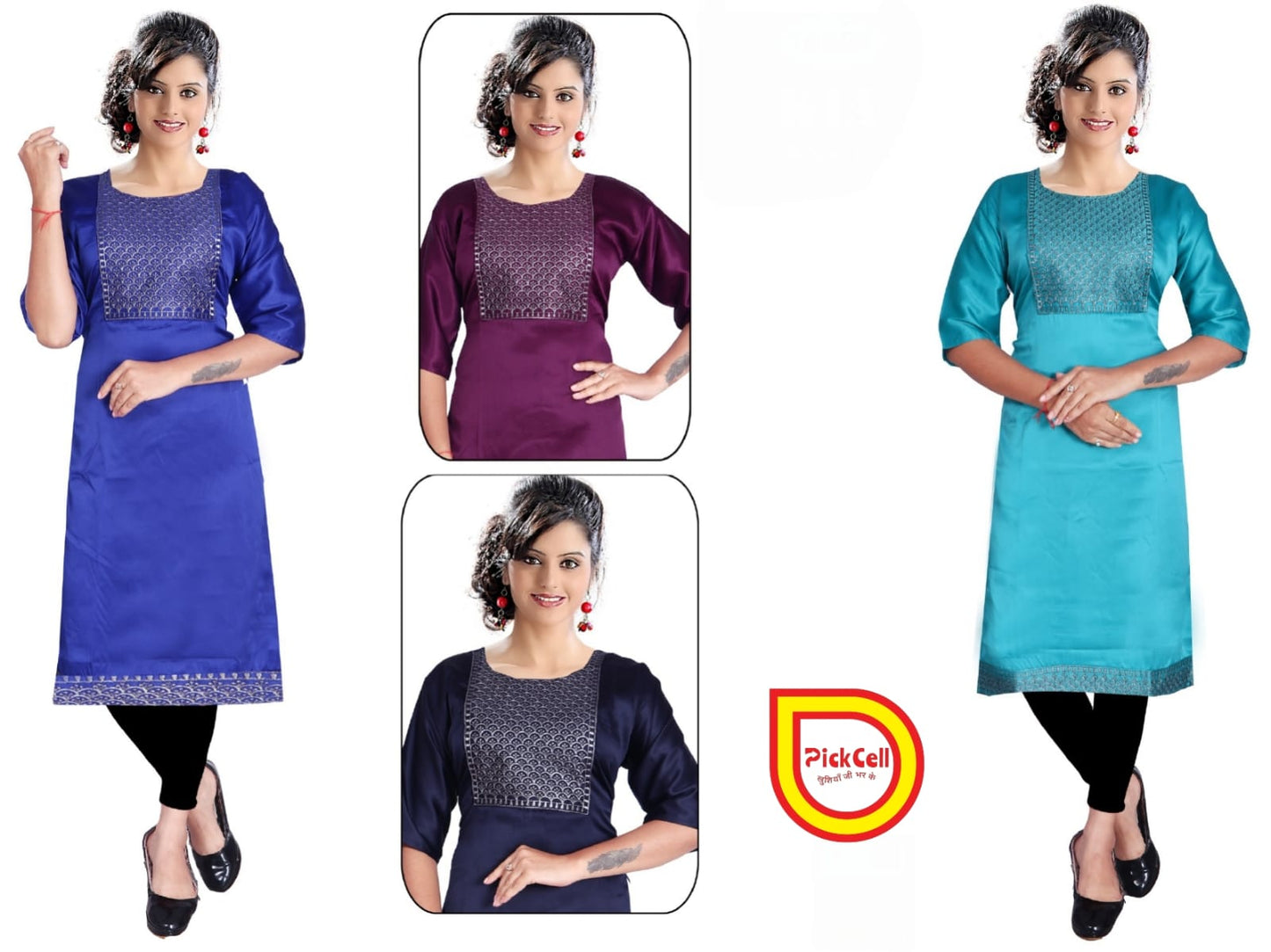 PickCell Kia Satin Embroidered Kurti – Premium Neck Work for Women | Party & Festive Wear