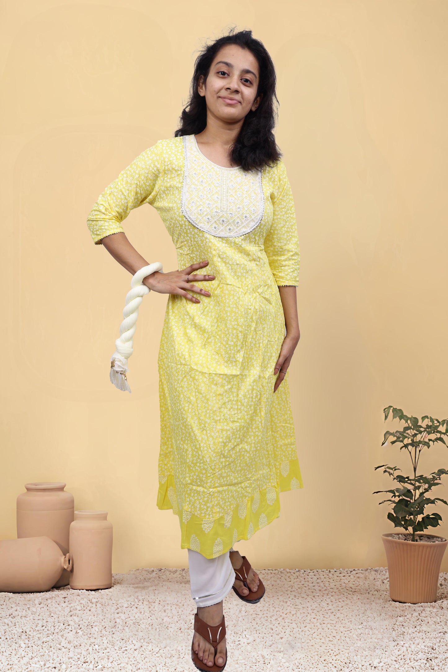 PickCell Triveni Sangam Embroidery Cotton Kurti with Pyajama and Dupatta
