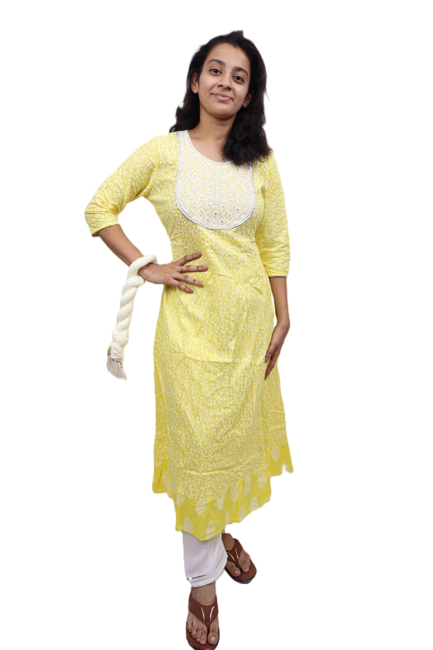 PickCell Triveni Sangam Embroidery Cotton Kurti with Pyajama and Dupatta