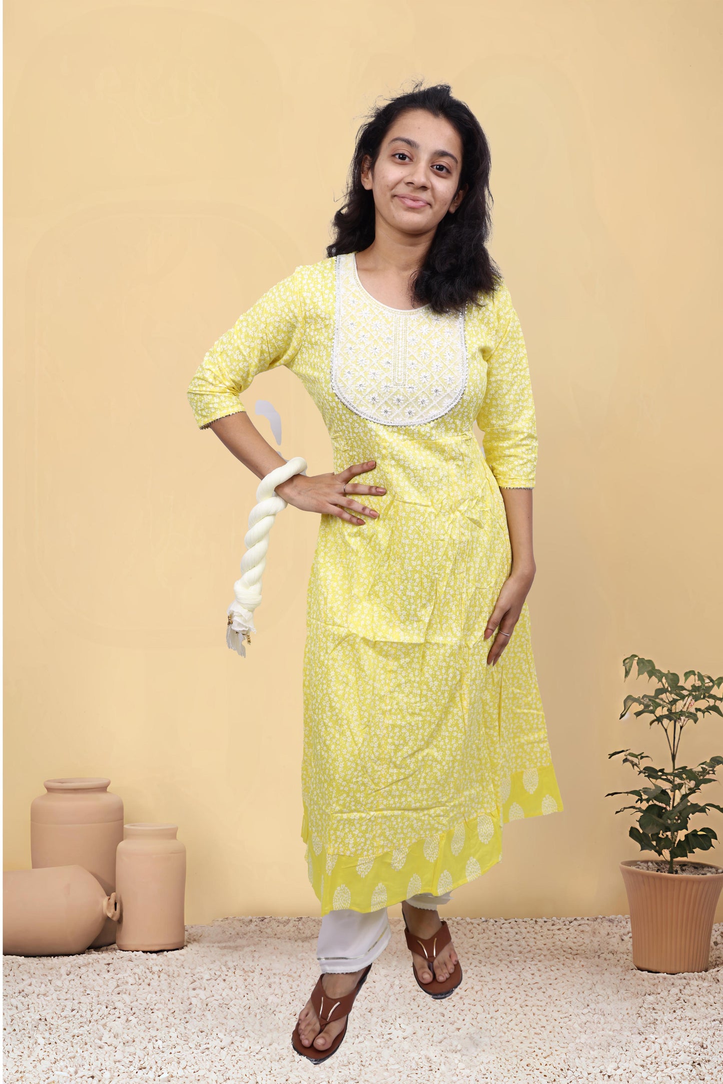 PickCell Triveni Sangam Embroidery Cotton Kurti with Pyajama and Dupatta