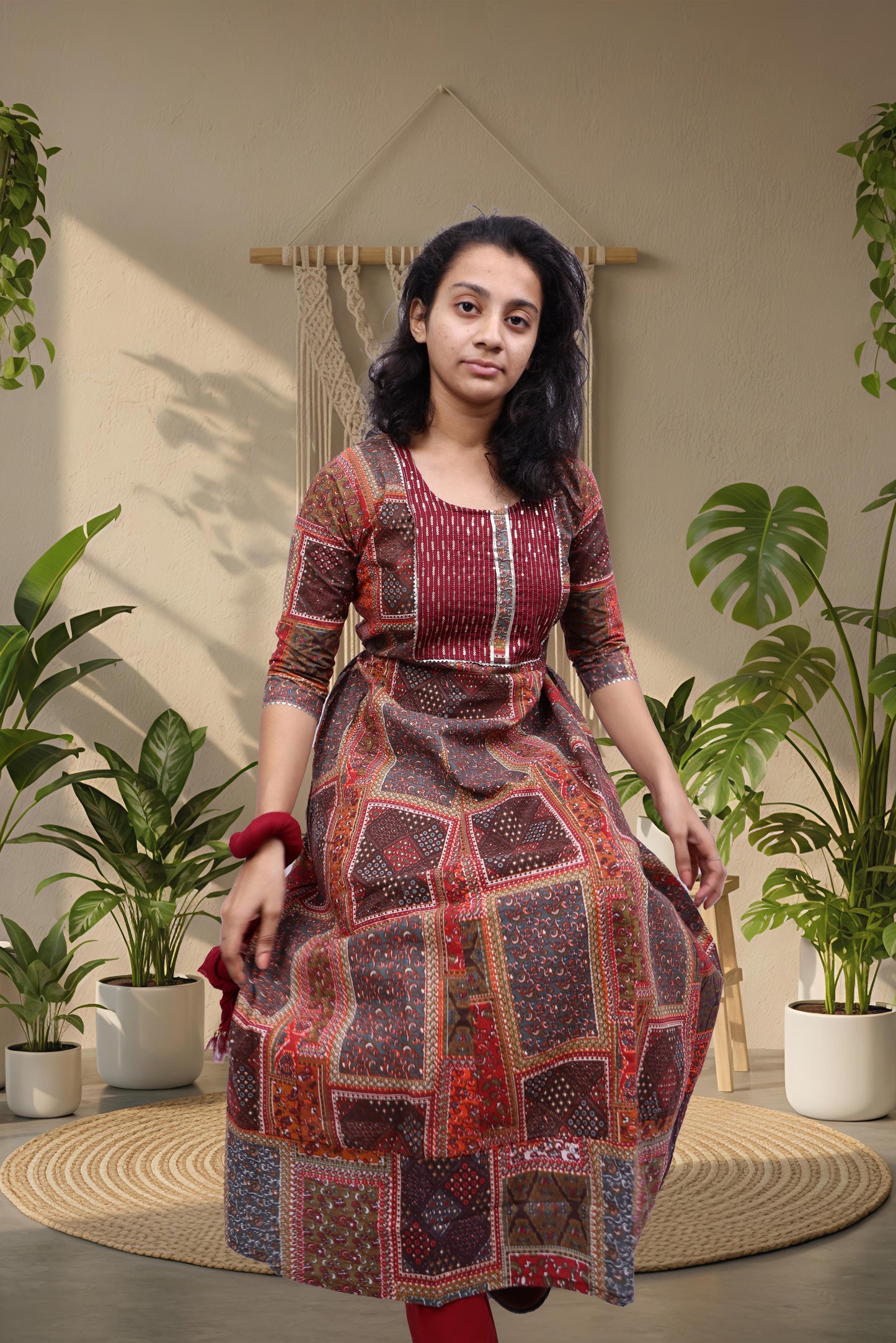 PickCell Triveni Sangam Embroidery Cotton Kurti with Pyajama and Dupatta