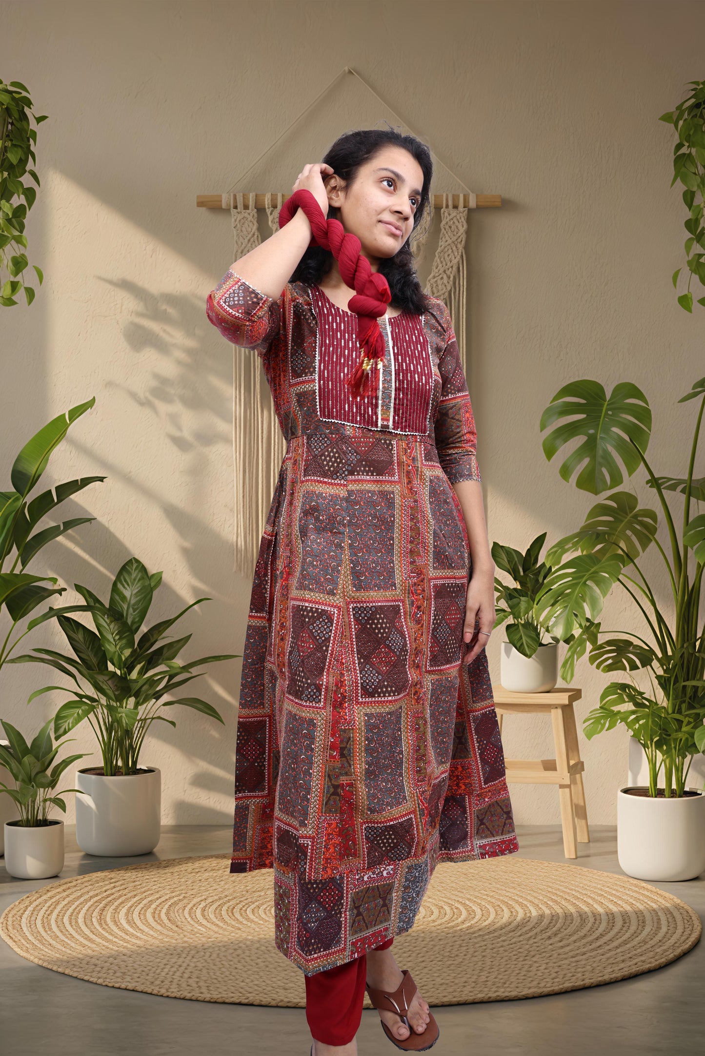 PickCell Triveni Sangam Embroidery Cotton Kurti with Pyajama and Dupatta