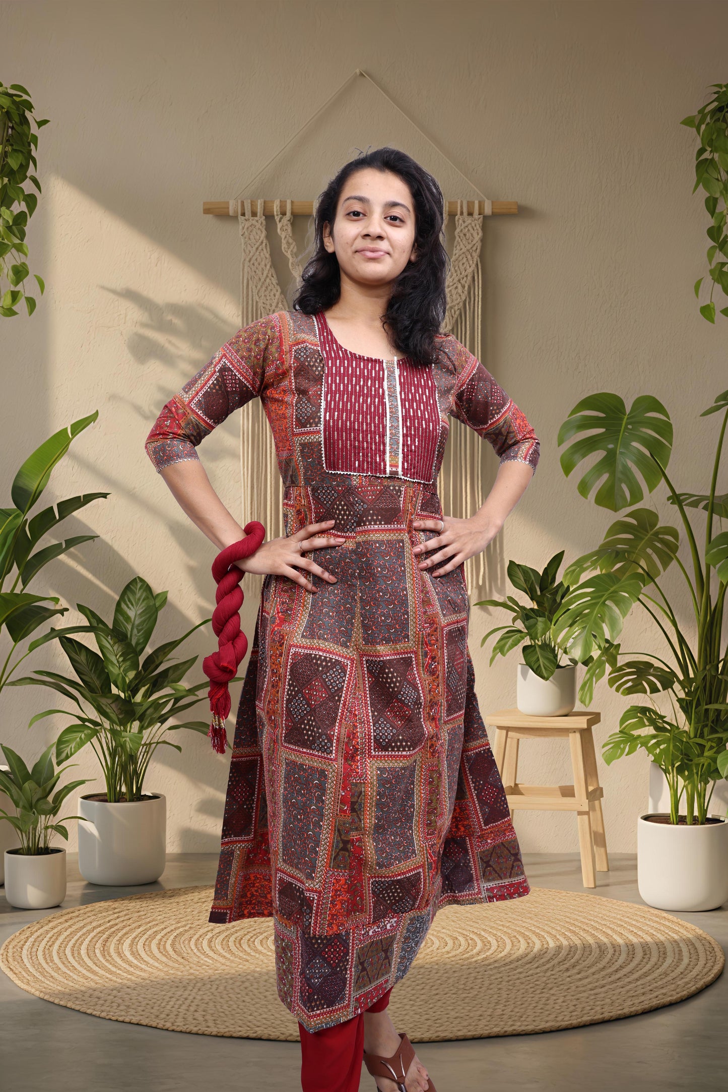 PickCell Triveni Sangam Embroidery Cotton Kurti with Pyajama and Dupatta