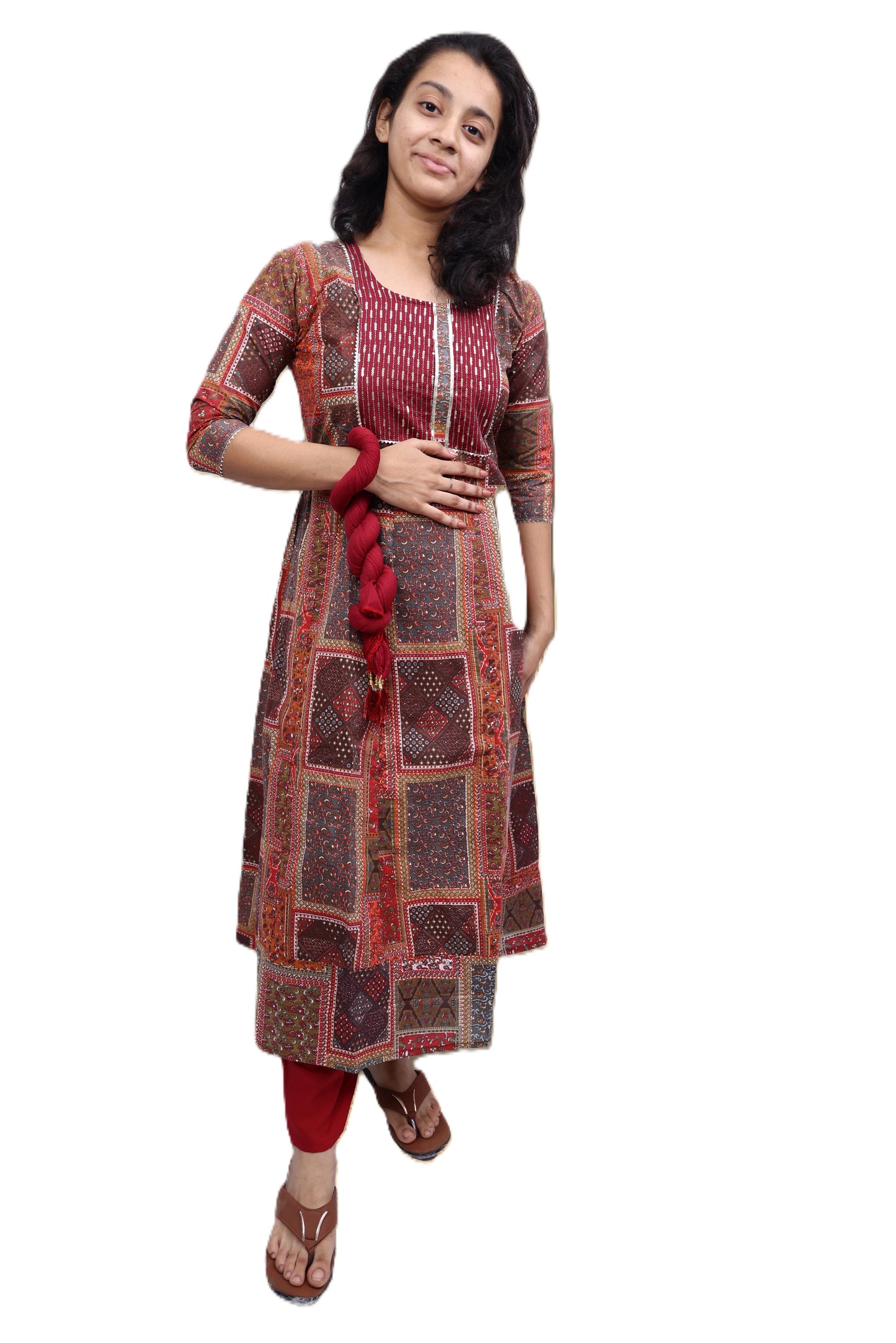 PickCell Triveni Sangam Embroidery Cotton Kurti with Pyajama and Dupatta