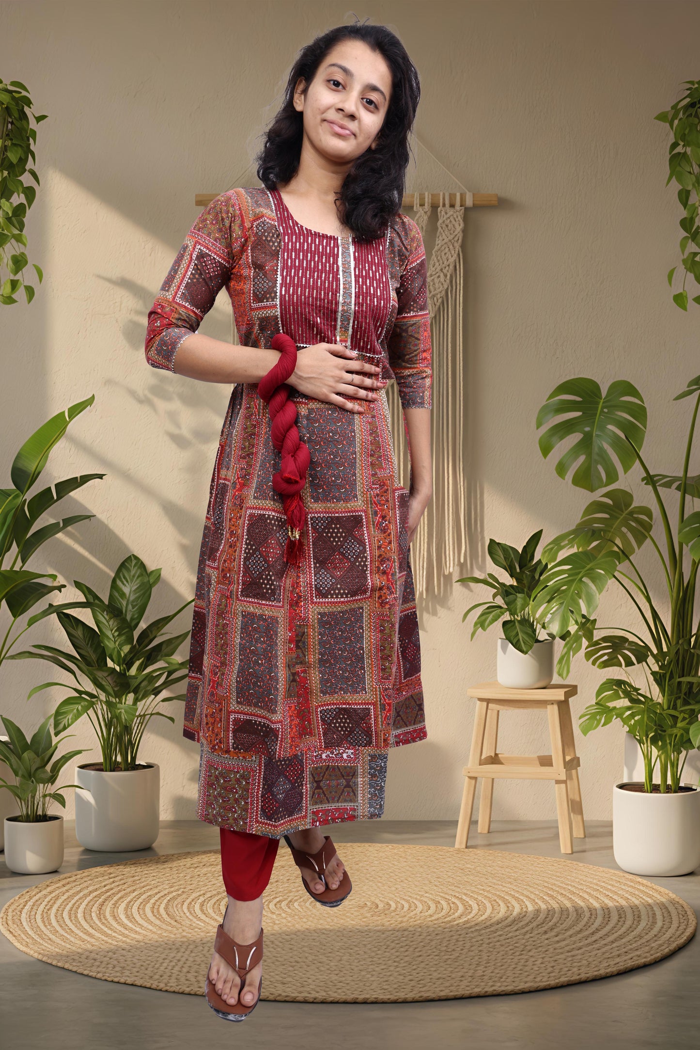 PickCell Triveni Sangam Embroidery Cotton Kurti with Pyajama and Dupatta