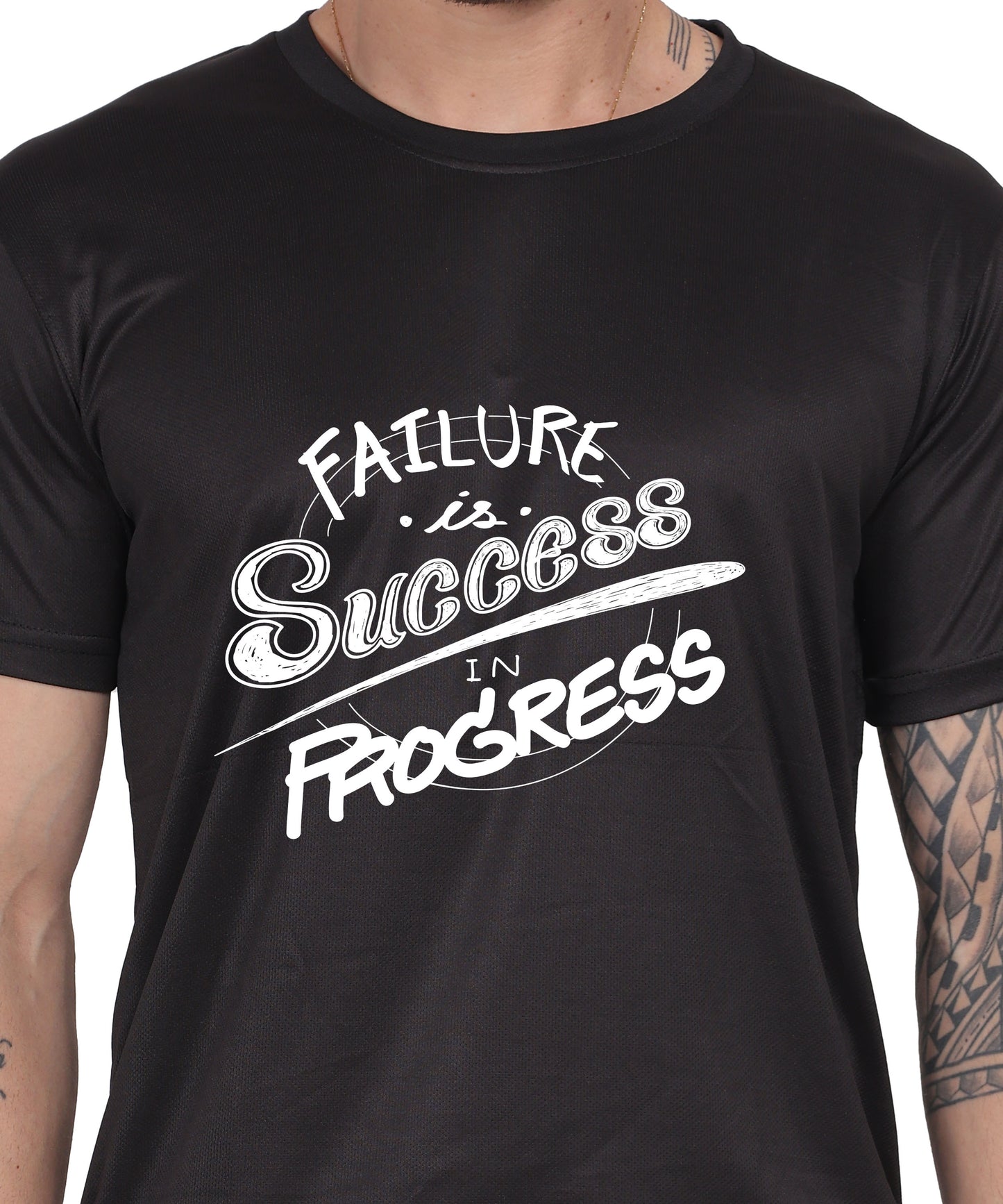 Failure is Success in Progress Graphic T-Shirt, Black Cotton, Round Neck, Short Sleeve