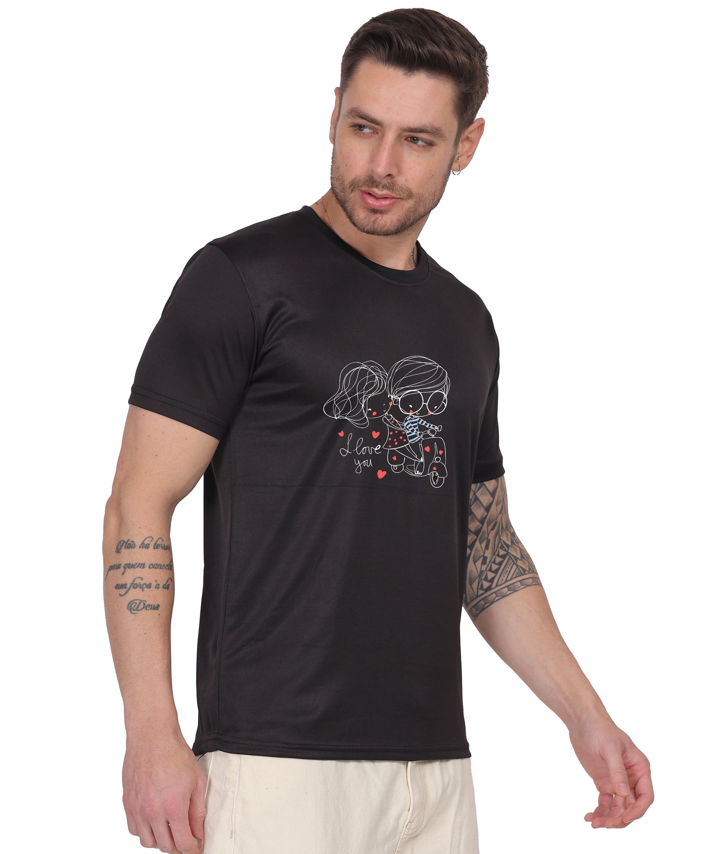 Love Graphic Print Cotton T-Shirt, Black, Round Neck, Short Sleeve, Casual Wear
