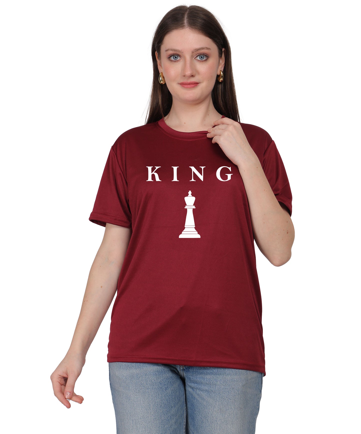 Chess King Graphic Print T-Shirt, Cotton, Round Neck, Short Sleeve, Regular Fit, Casual Wear