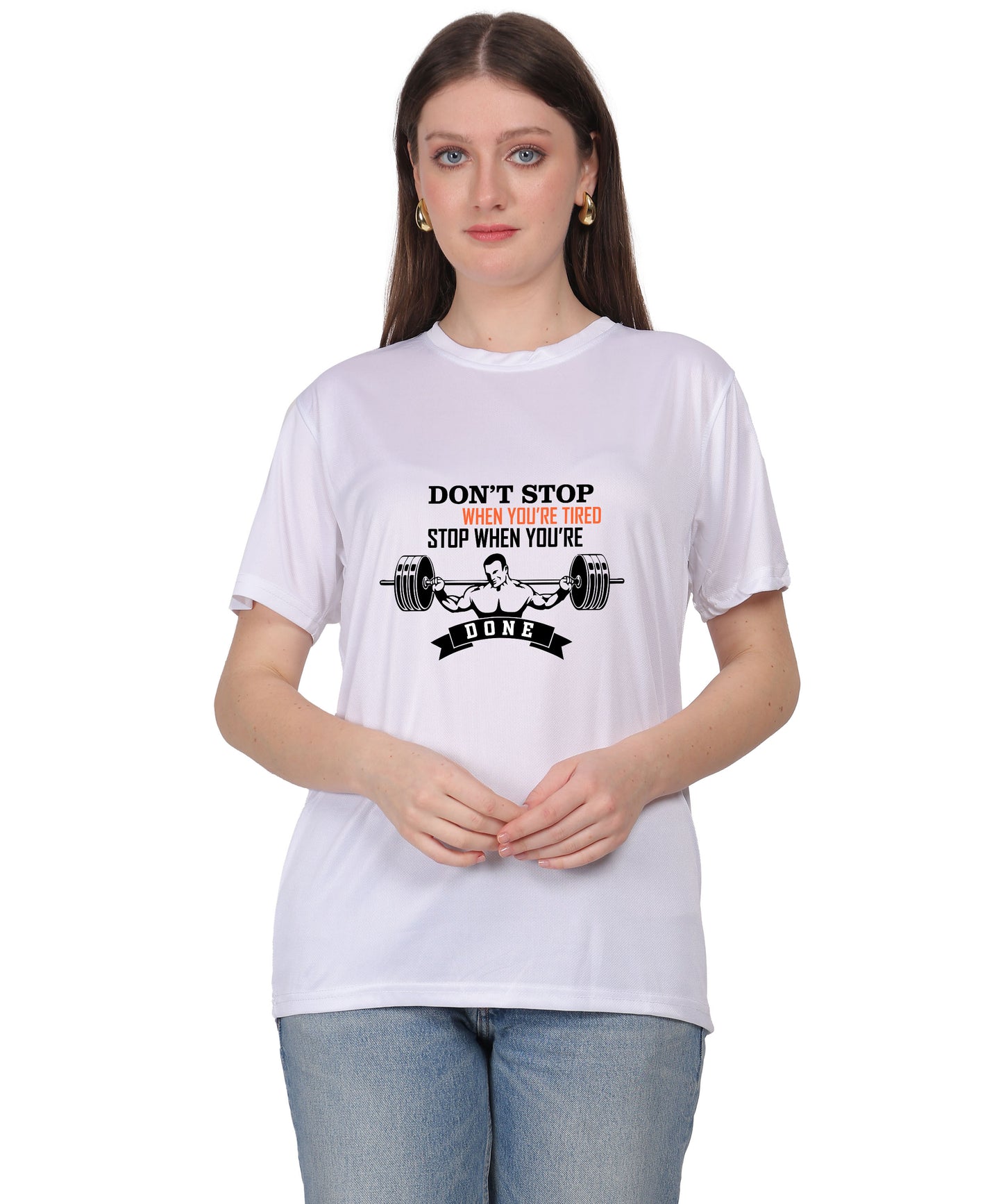 Motivational Gym Workout T-Shirt, Cotton, Short Sleeve, Regular Fit, Barbell Design