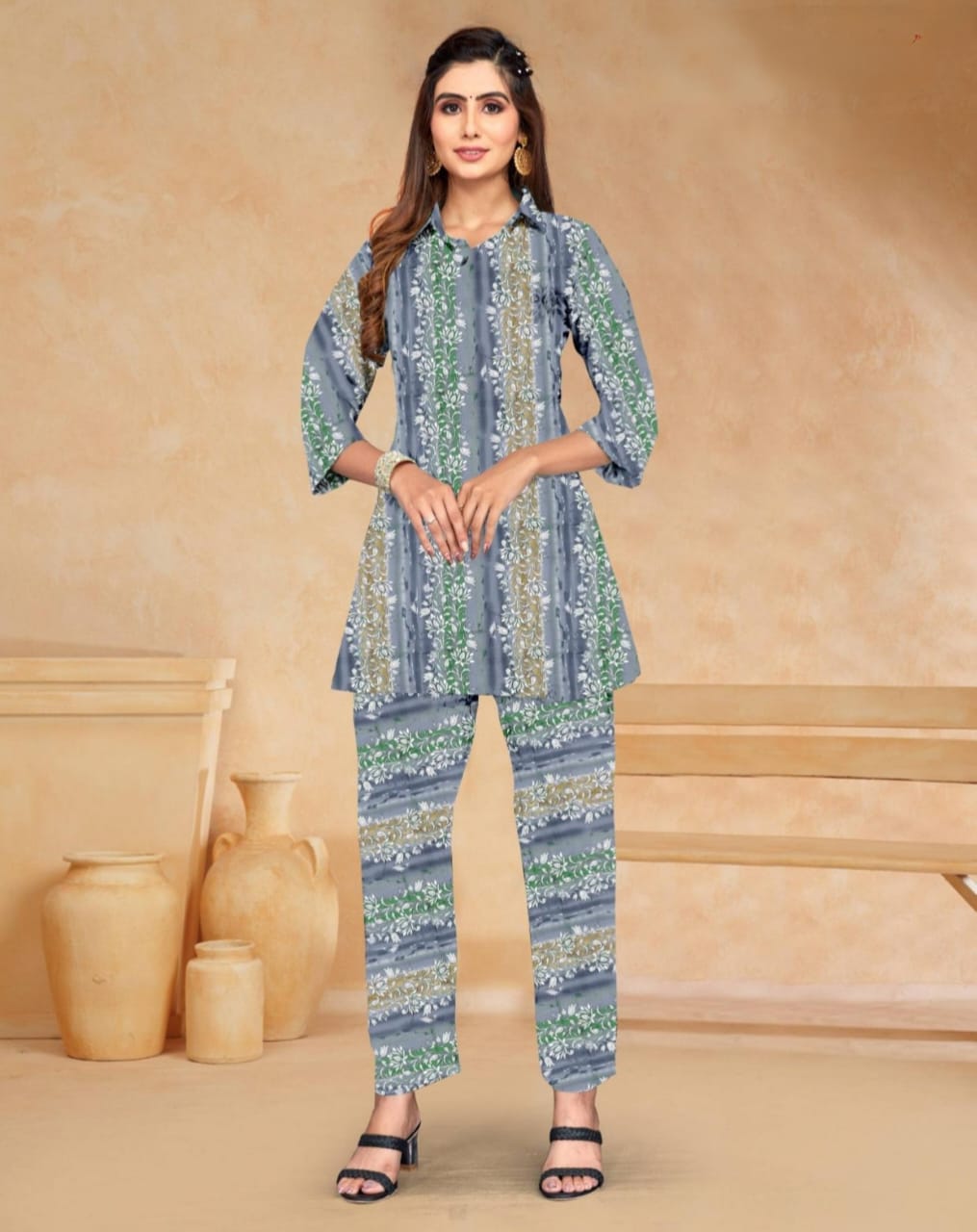 PickCell Women Cotton Canderi Ready-to-Wear Kurti & Pant Set Trendy Ethnic Wear
