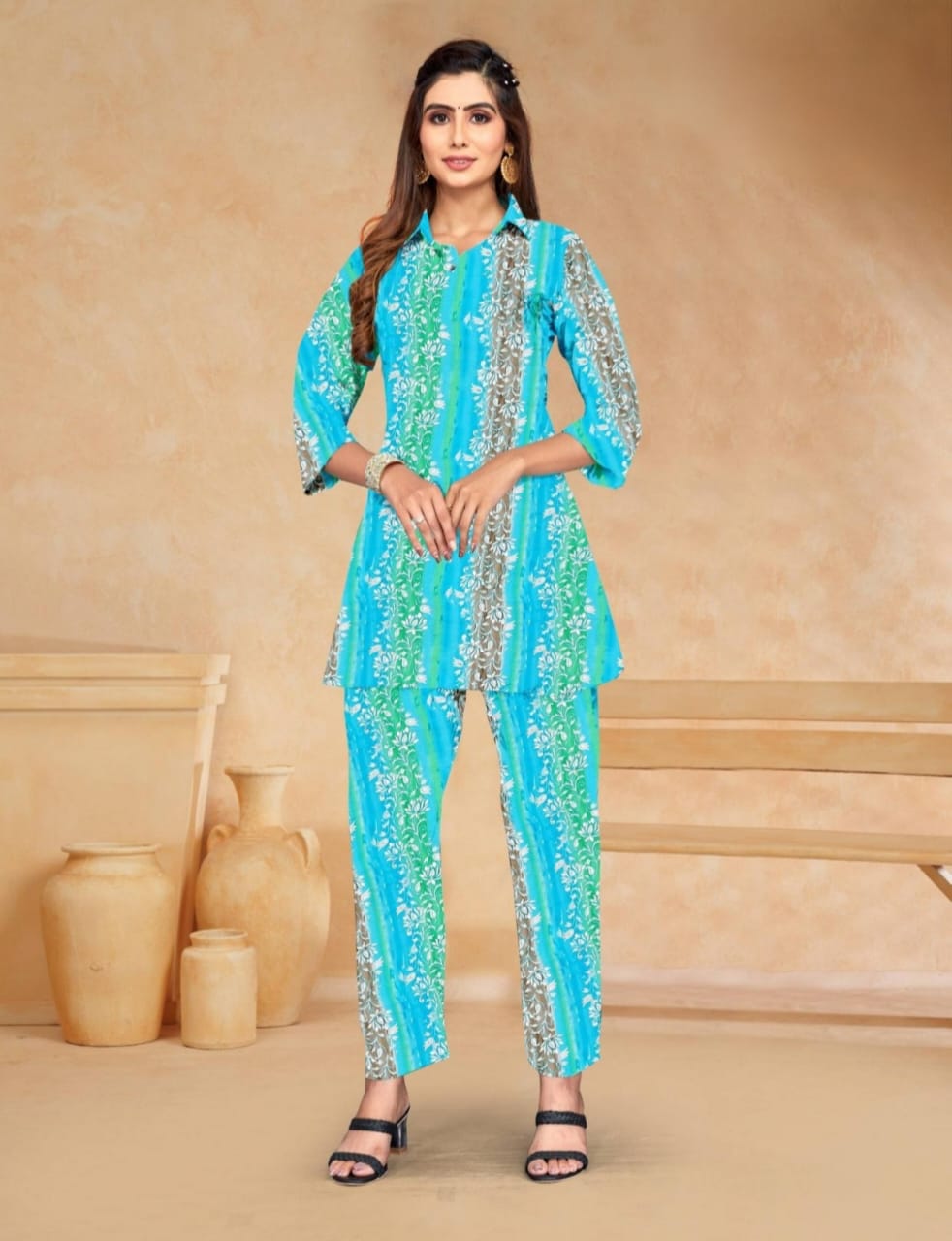 PickCell Women Cotton Canderi Ready-to-Wear Kurti & Pant Set Trendy Ethnic Wear